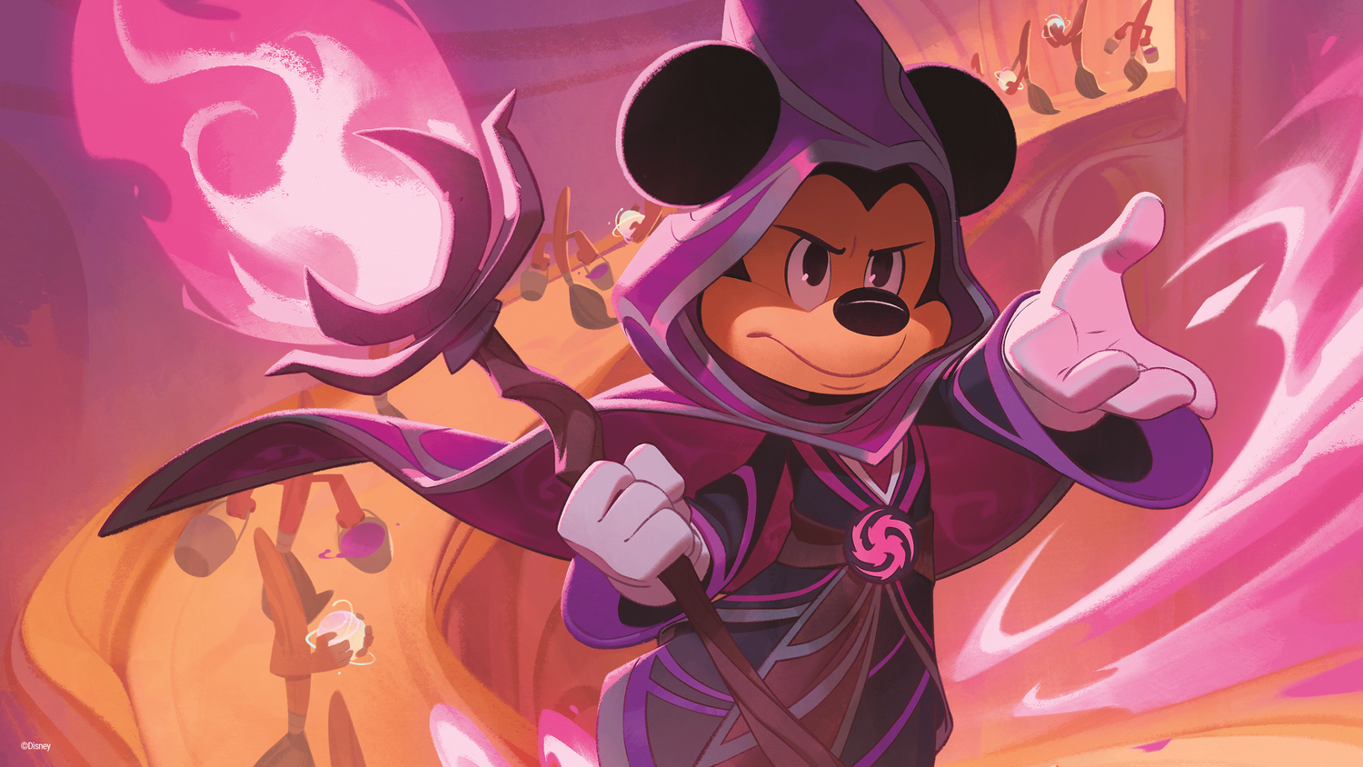 Disney Lorcana art (not card) for confirmed character Mickey Mouse (as the Sorceror’s Apprentice)