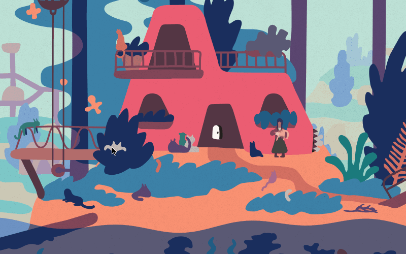 A short gif from Saltsea Chronicles shows a colorful world populated by cats.