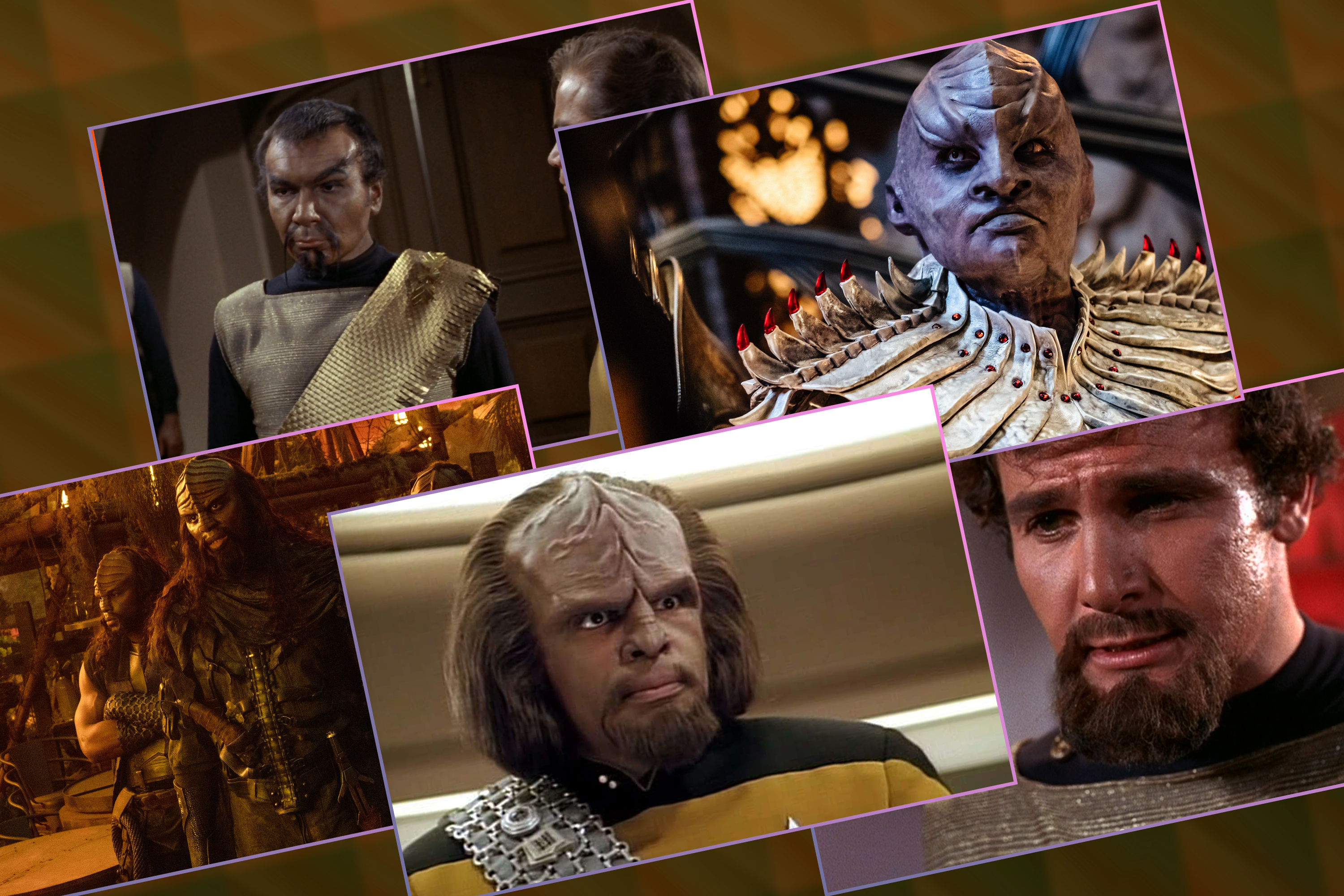 A grid of images of Klingons from Star Trek The Original Series, Discovery, Deep Space 9, The Next Generation and Strange New Worlds, all with slightly different looks