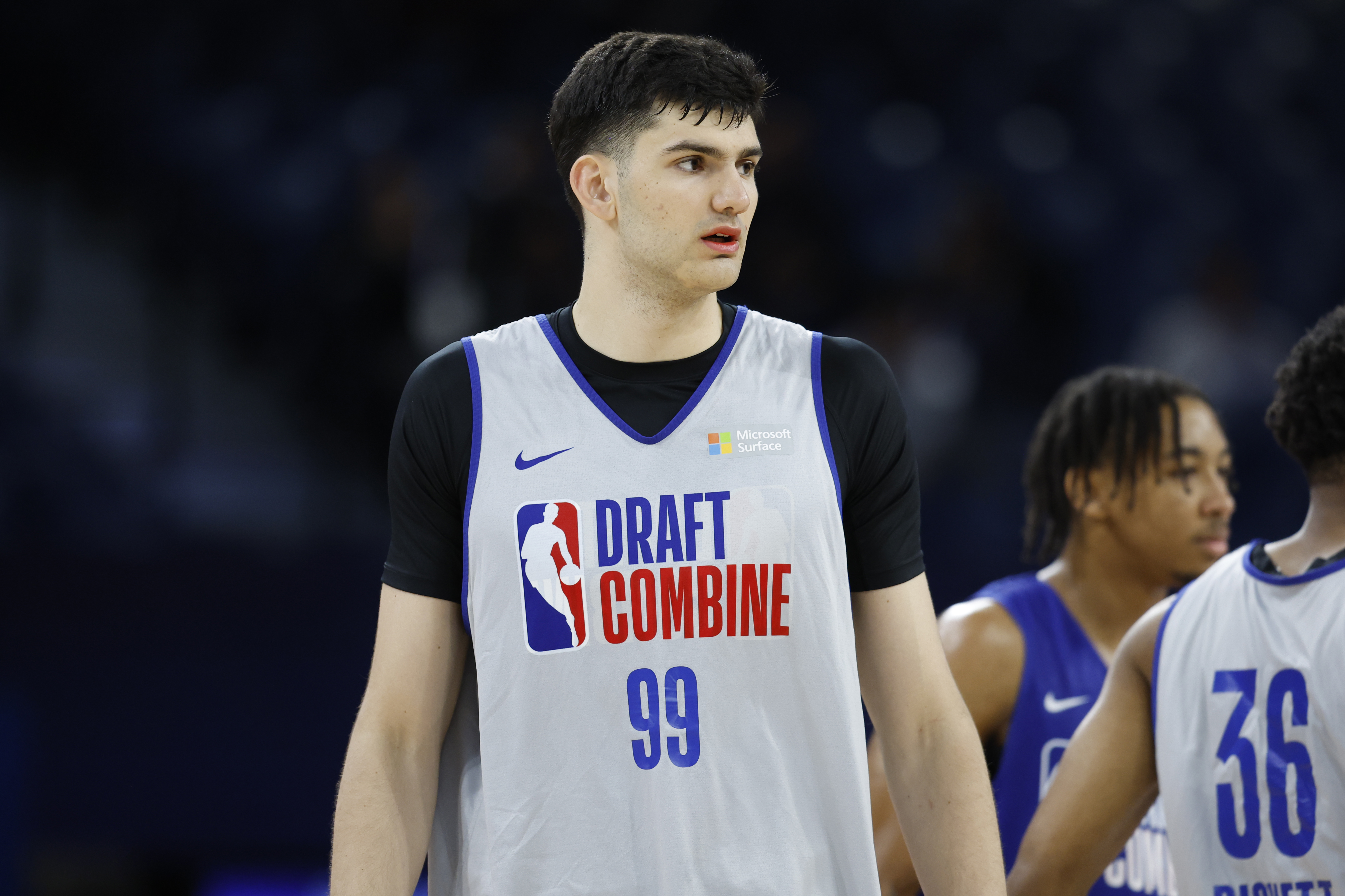 Tristan Vukcevic #99 looks on during the 2023 NBA Combine at Wintrust Arena on May 17, 2023 in Chicago, Illinois. NOTE TO USER: User expressly acknowledges and agrees that, by downloading and or using this photograph, user is consenting to the terms and conditions of the Getty Images License Agreement. Mandatory Copyright Notice: Copyright 2023 NBAE