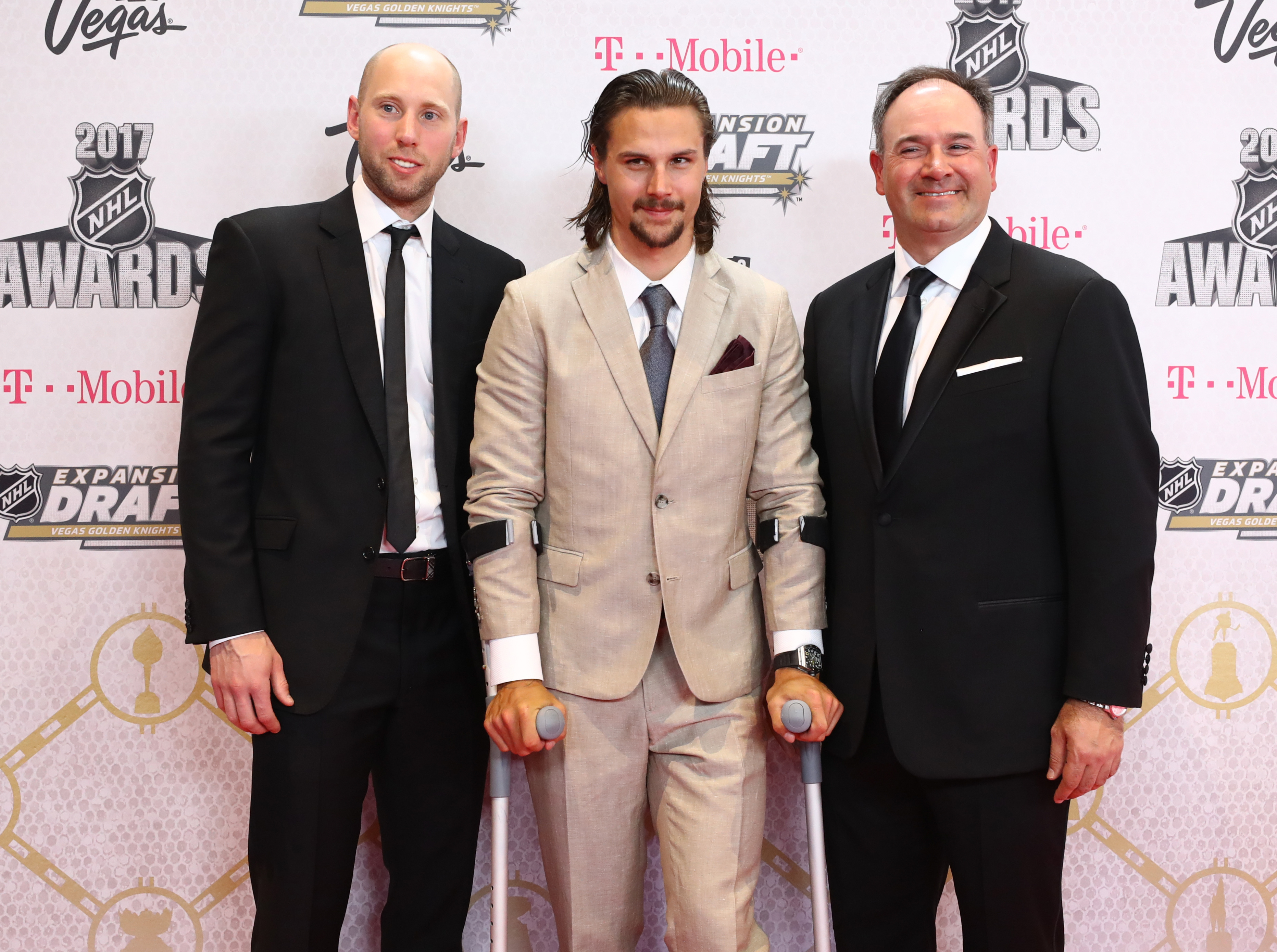 Craig Anderson, Erik Karlsson and Pierre Dorion of the Ottawa Senators attend the 2017 NHL Awards at T-Mobile Arena on June 21, 2017 in Las Vegas, Nevada.