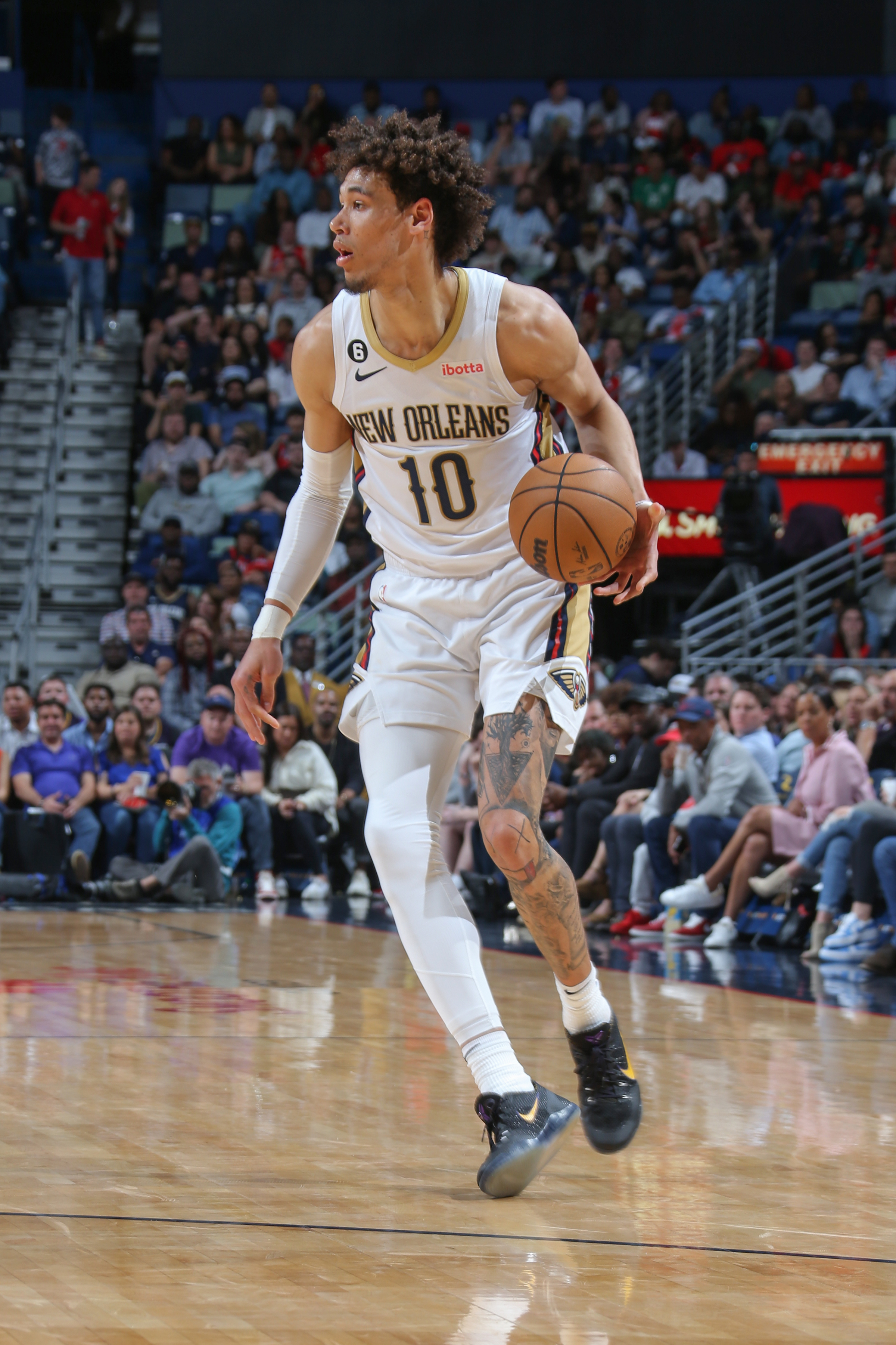 Jaxson Hayes #10 of the New Orleans Pelicans goes to the basket during the game on March 11, 2023 at Smoothie King Center in New Orleans, Louisiana. NOTE TO USER: User expressly acknowledges and agrees that, by downloading and or using this Photograph, user is consenting to the terms and conditions of the Getty Images License Agreement. Mandatory Copyright Notice: Copyright 2023 NBAE