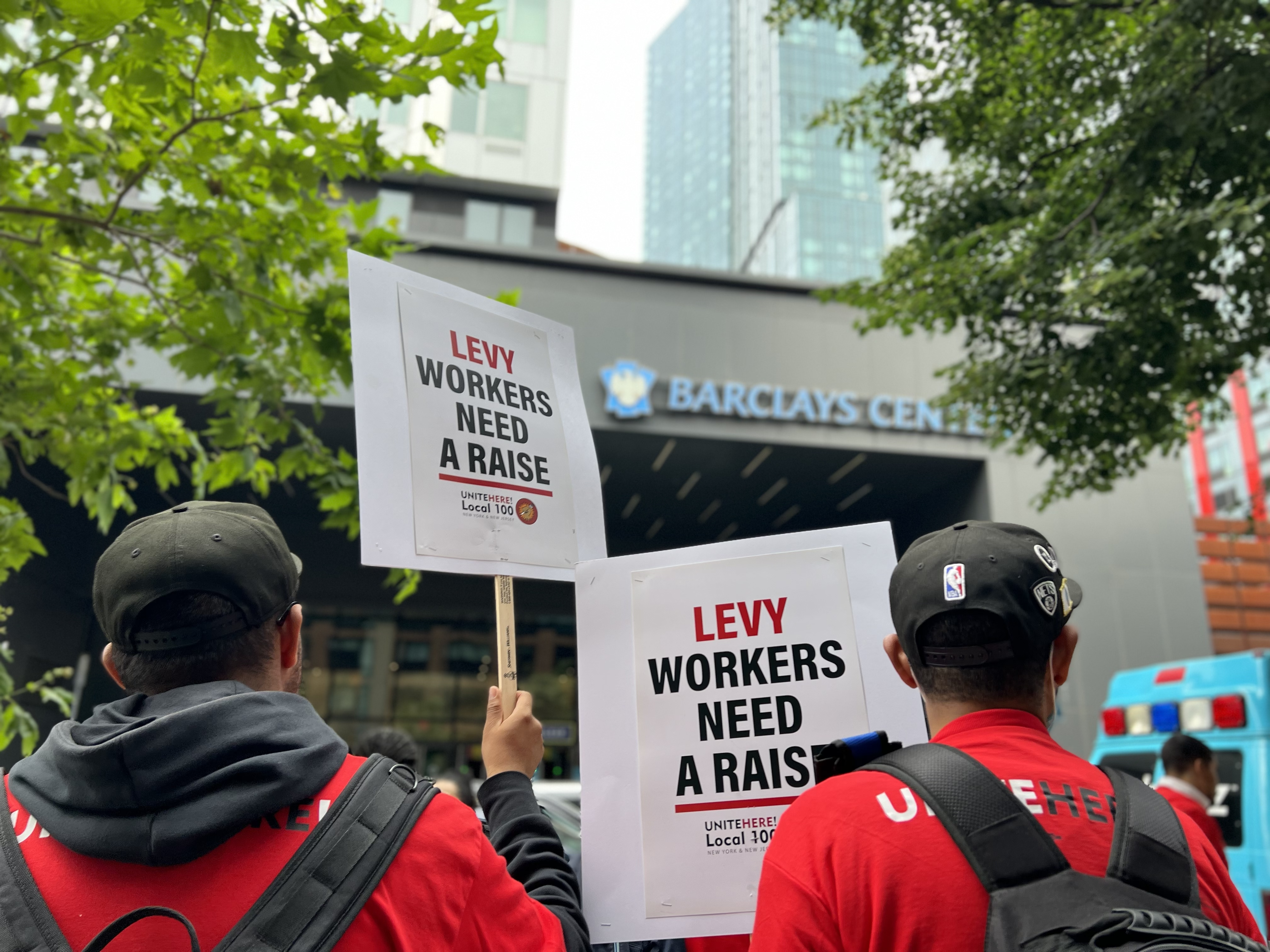 Levy workers rally at Barclays Center