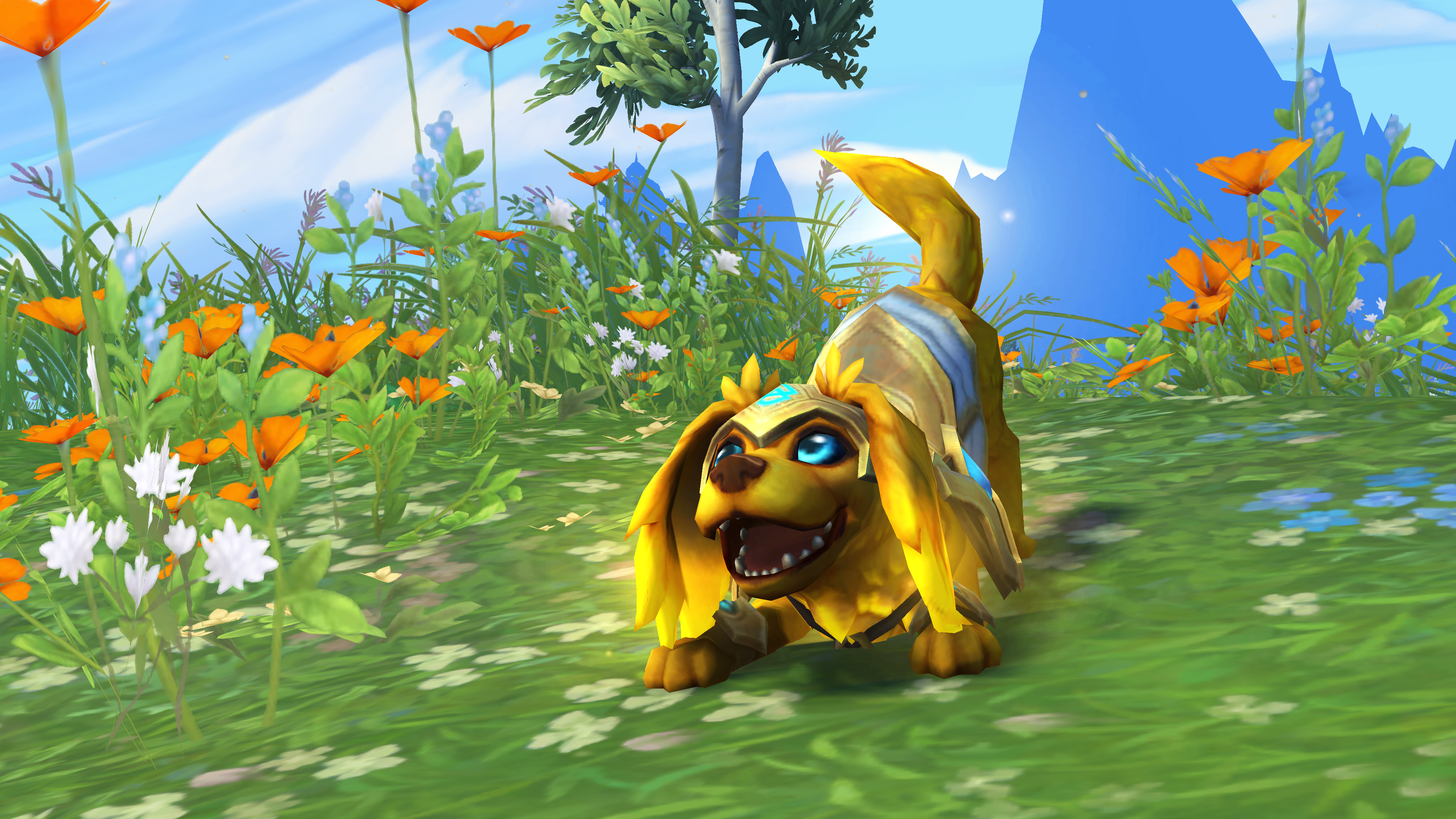 Sunny, a friendly puppy pet that players can purchase in a charity pack for the Ukraine Crisis in World of Warcraft.