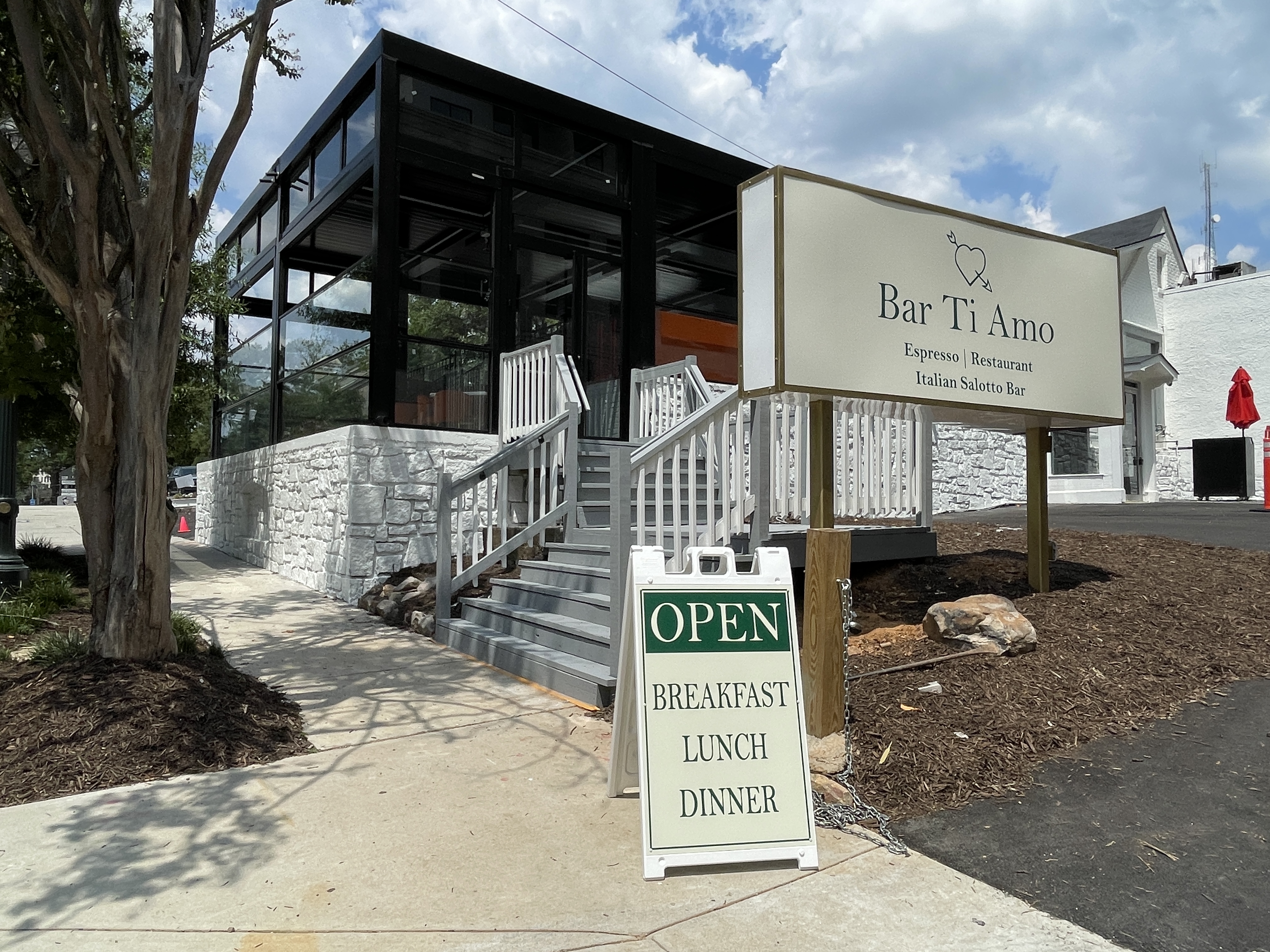The outside sign for Bar Ti Amo Italian restaurant and espresso bar in Buckhead Atlanta. 