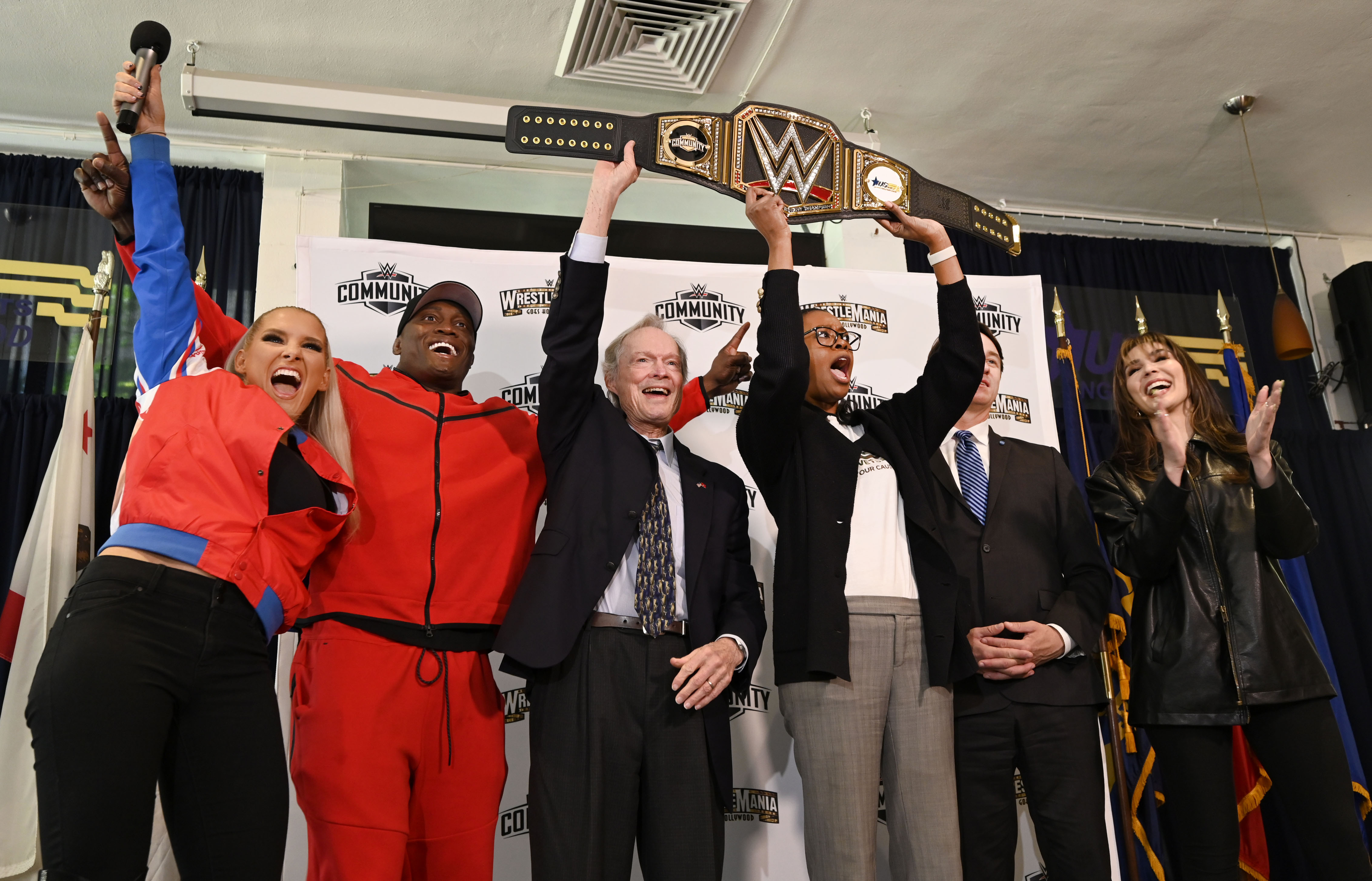 World Wrestling Entertainment celebrities visit veterans ahead of Wrestle Mania in Inglewood.