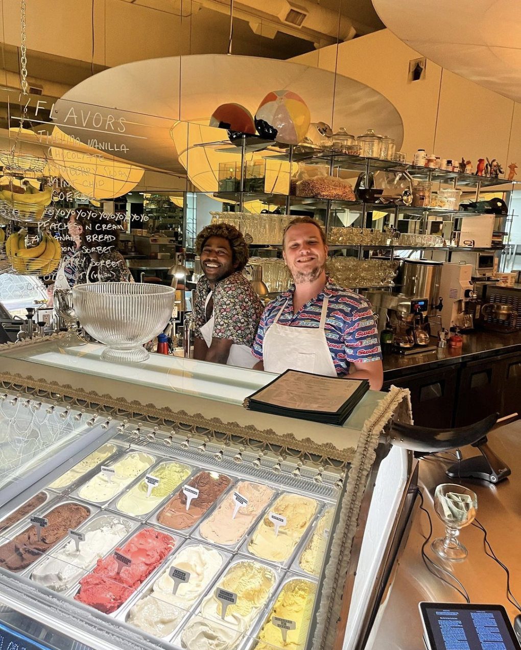 Two workers at Fluffy’s ice cream shop in Echo Park.