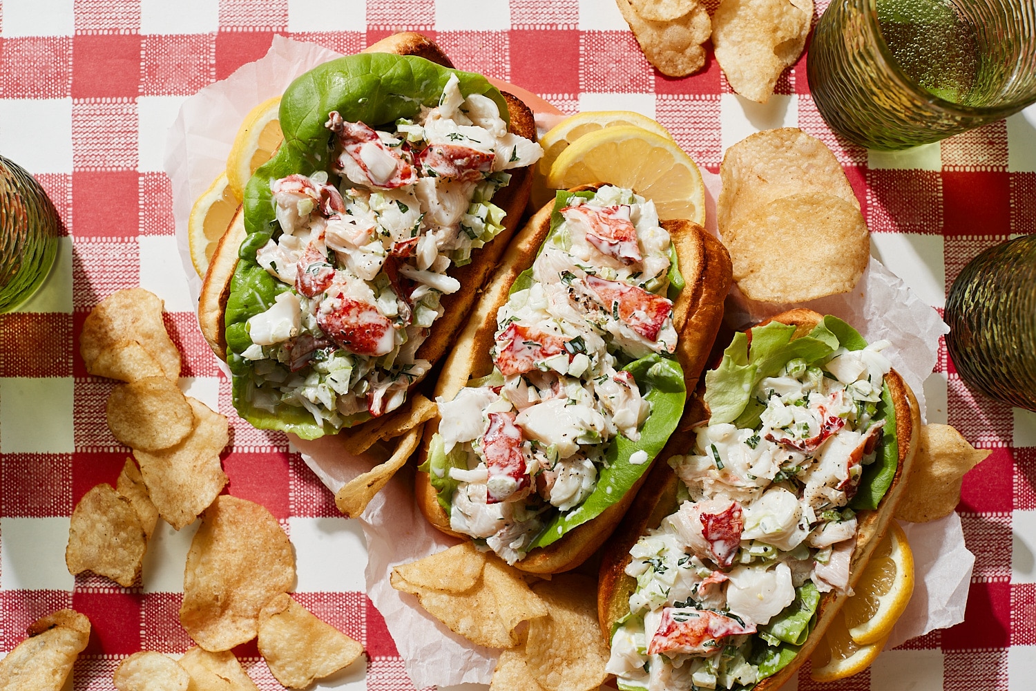 Three lobster rolls with lettuce at Portland grocery store Zupan’s.