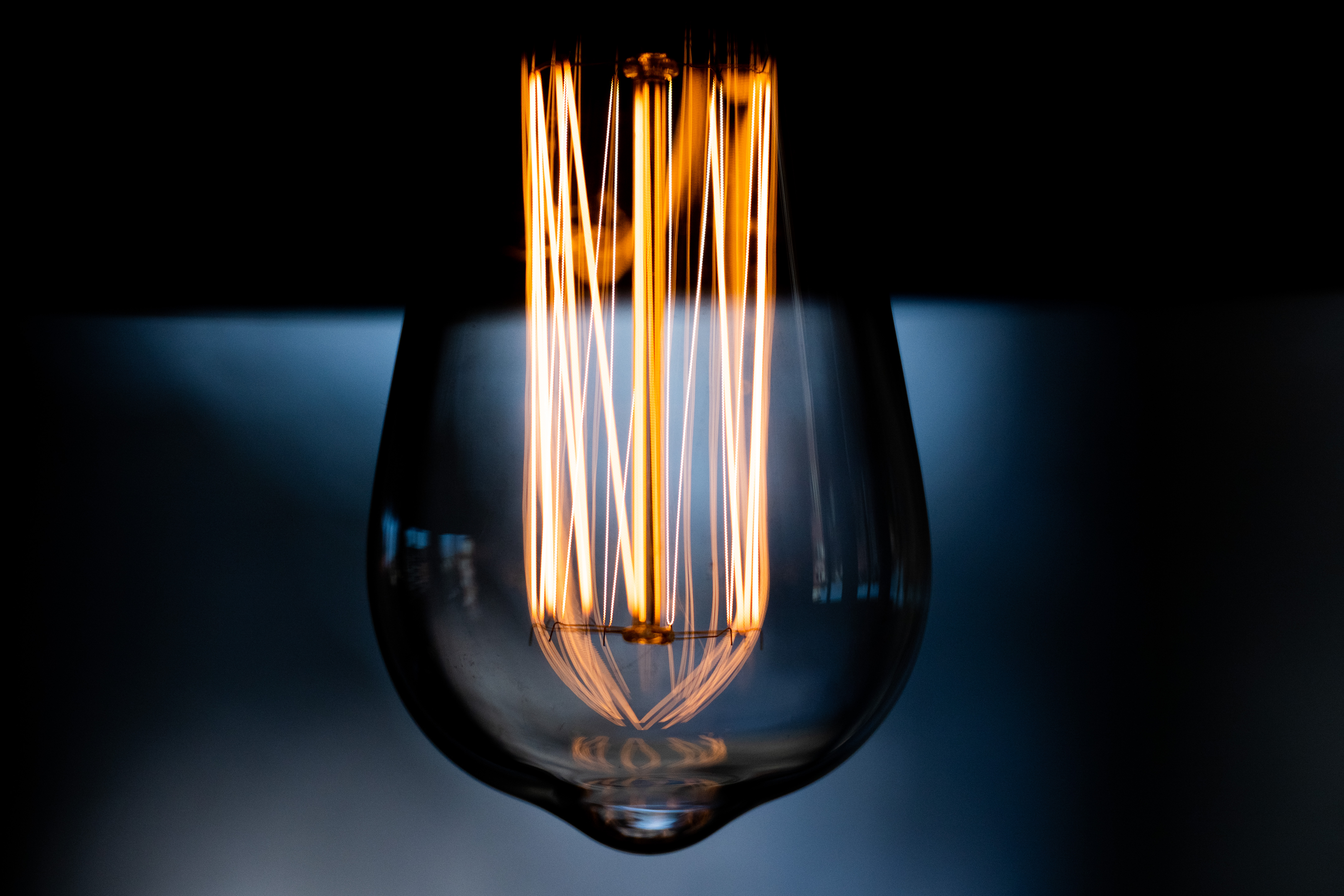 Closeup of the filaments inside a lightbulb.