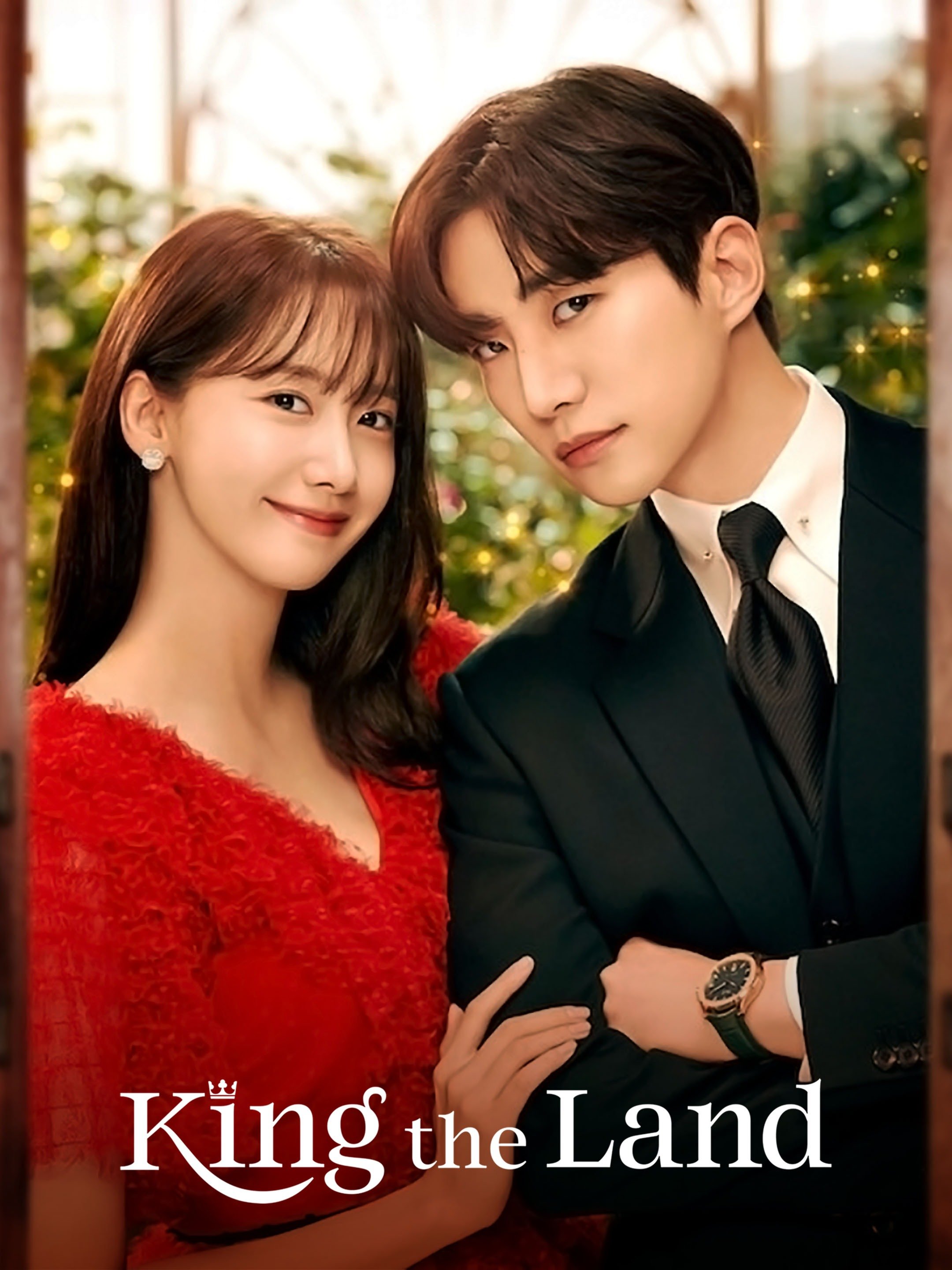 Yoona and Junho lean their heads toward each other in the promotional art for the Netflix show King the Land.