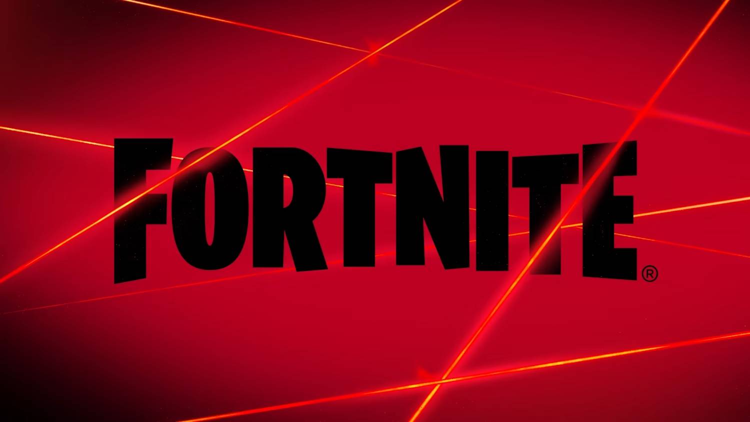 Black Fortnite logo on a red background overlaid with lasers as part of a “heist” theme for Chapter 4 Season 4