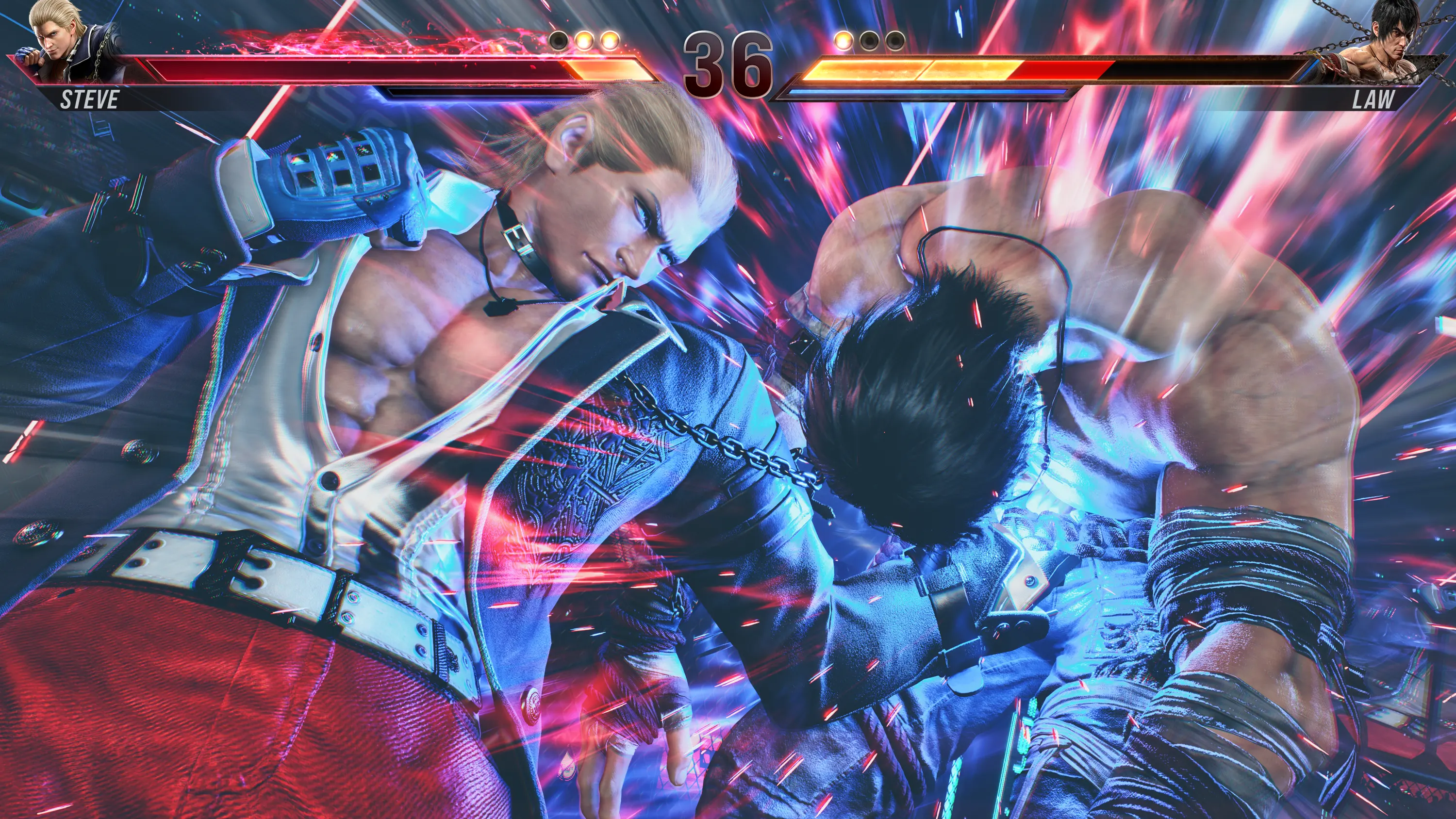 Steve gut punches Law in a screenshot of Tekken 8