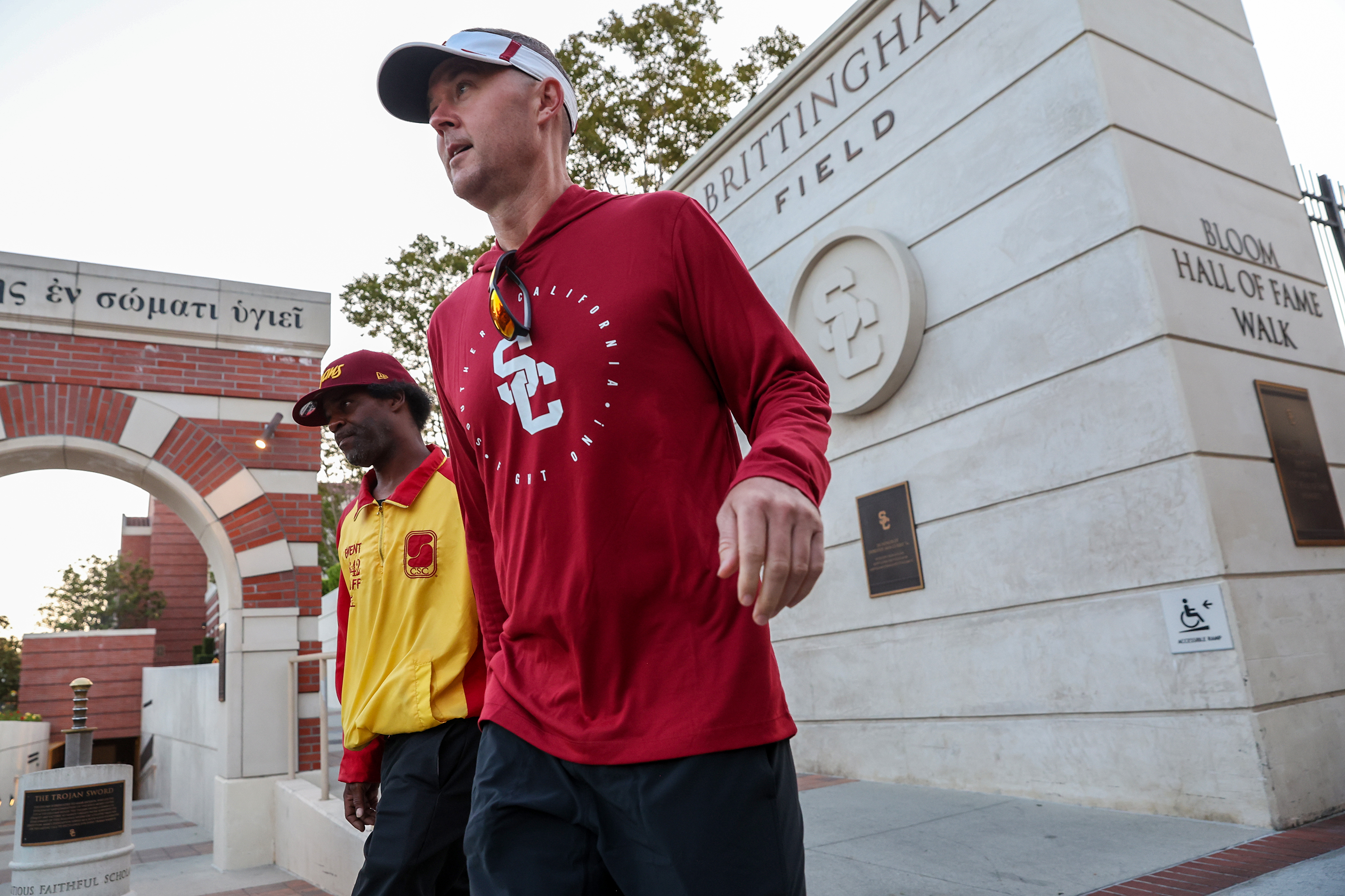 USC Trojans head coach Lincoln Riley on his way to practice at Dedeaux Field.