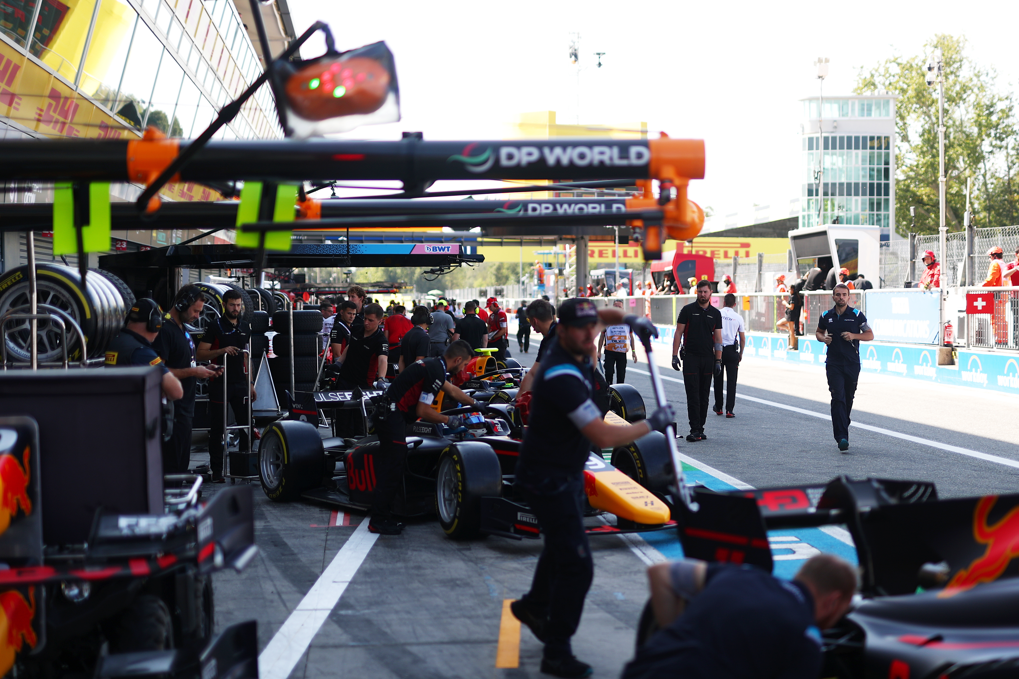 A general view of the pitlane during practice ahead of Round 13:Monza of the Formula 2 Championship at Autodromo Nazionale Monza on September 01, 2023 in Monza, Italy.