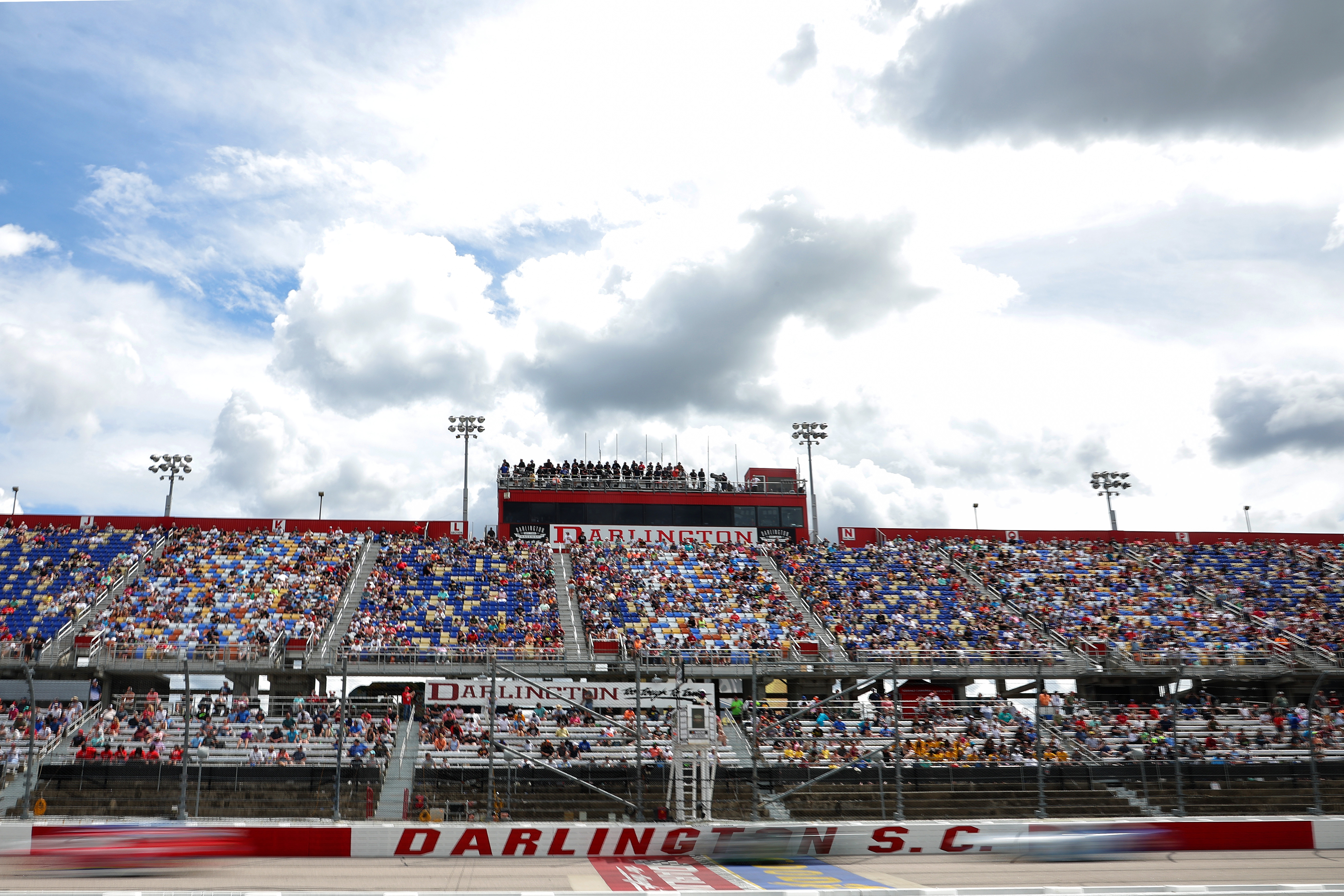 A general view of of the grandstands during the NASCAR Xfinity Series Mahindra ROXOR 200 at Darlington Raceway on May 07, 2022 in Darlington, South Carolina.