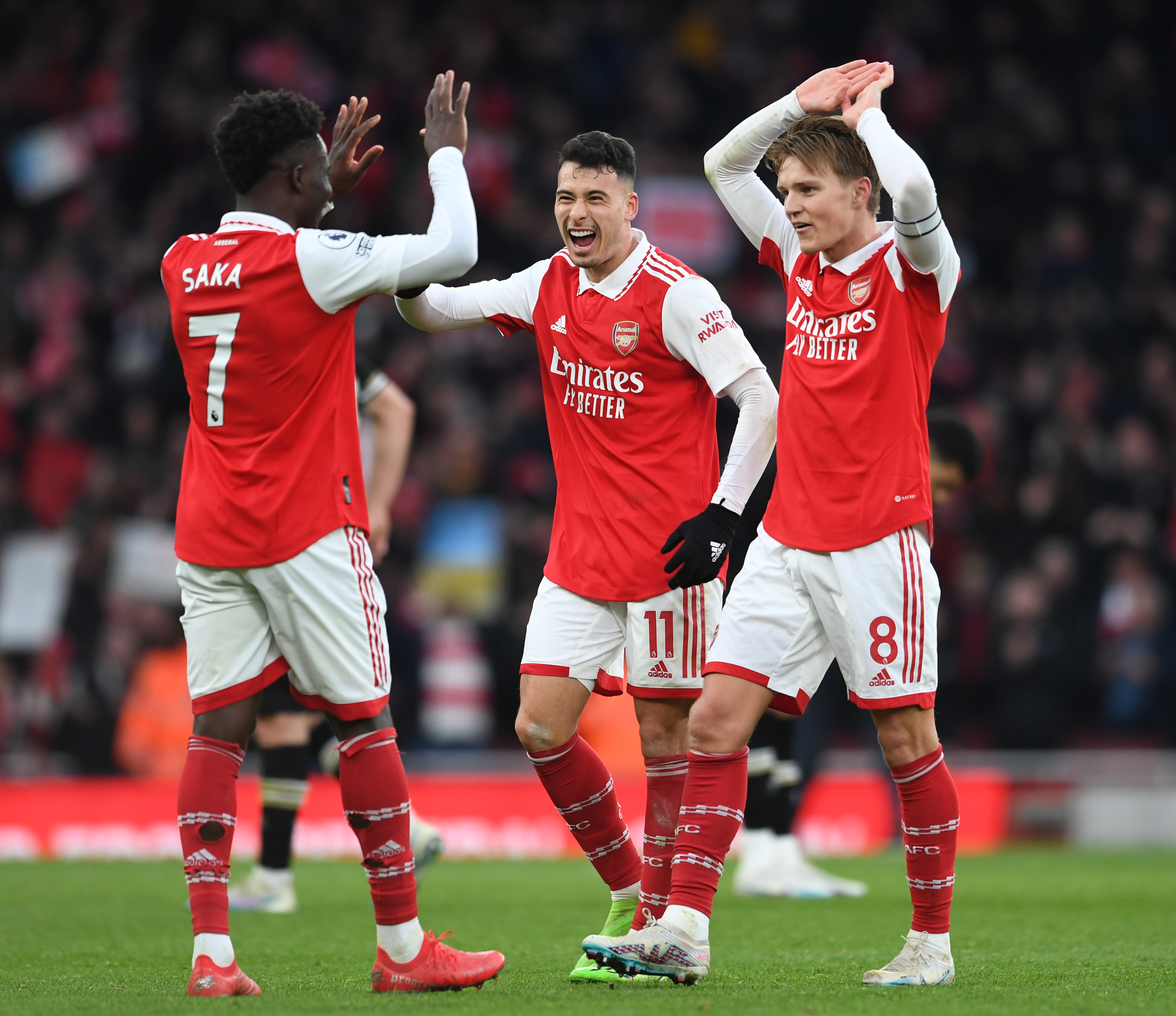 Bukayo Saka, Gabriel Martinelli and Martin Odegaard - Arsenal FC - UEFA Champions League