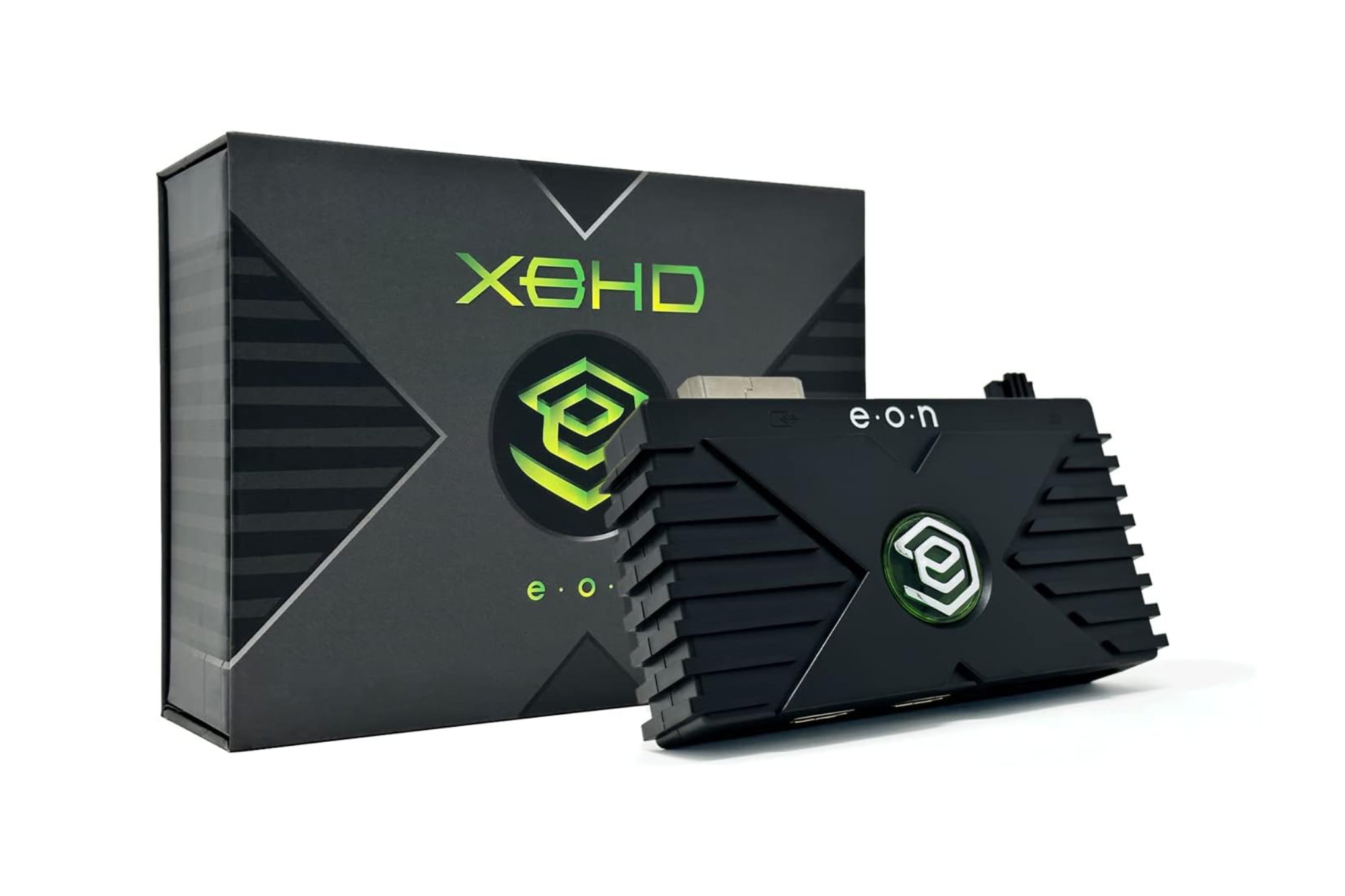 A photo of the XBHD accessory by EON Gaming that plugs into the original Xbox to enable HD video quality.