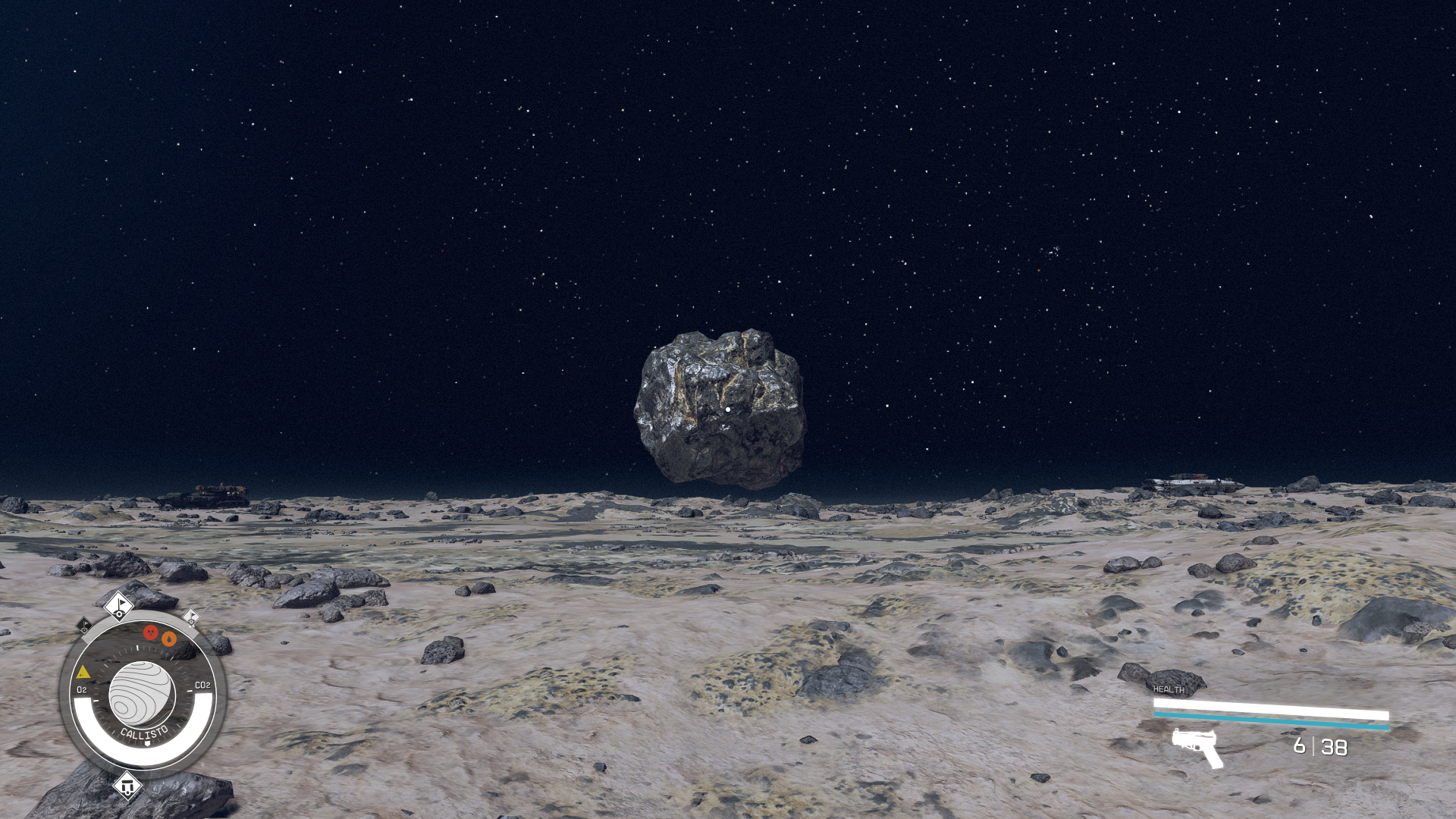 A rock of titanium floating in space in Starfield