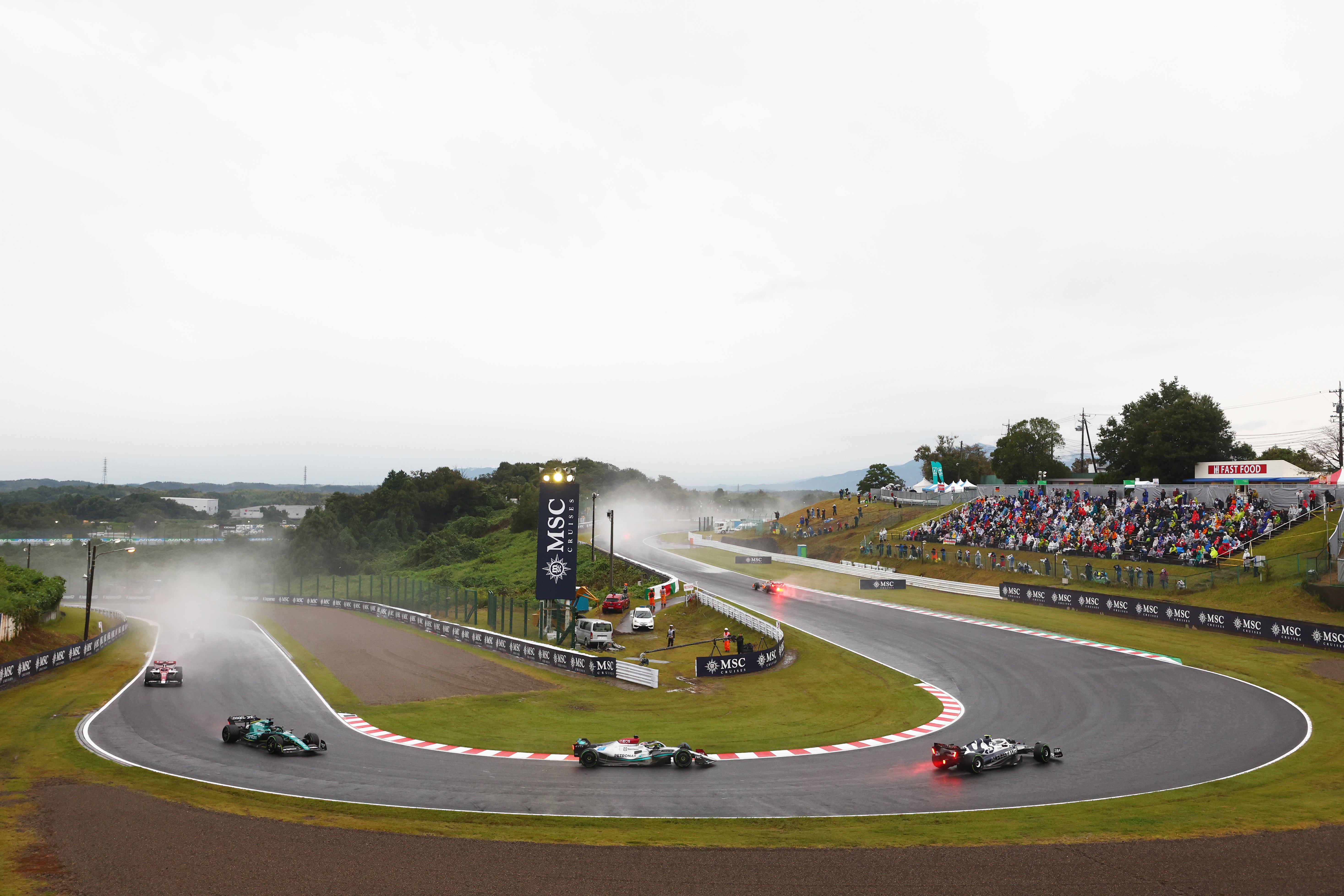 A general view of the on tack action during the F1 Grand Prix of Japan at Suzuka International Racing Course on October 09, 2022 in Suzuka, Japan.