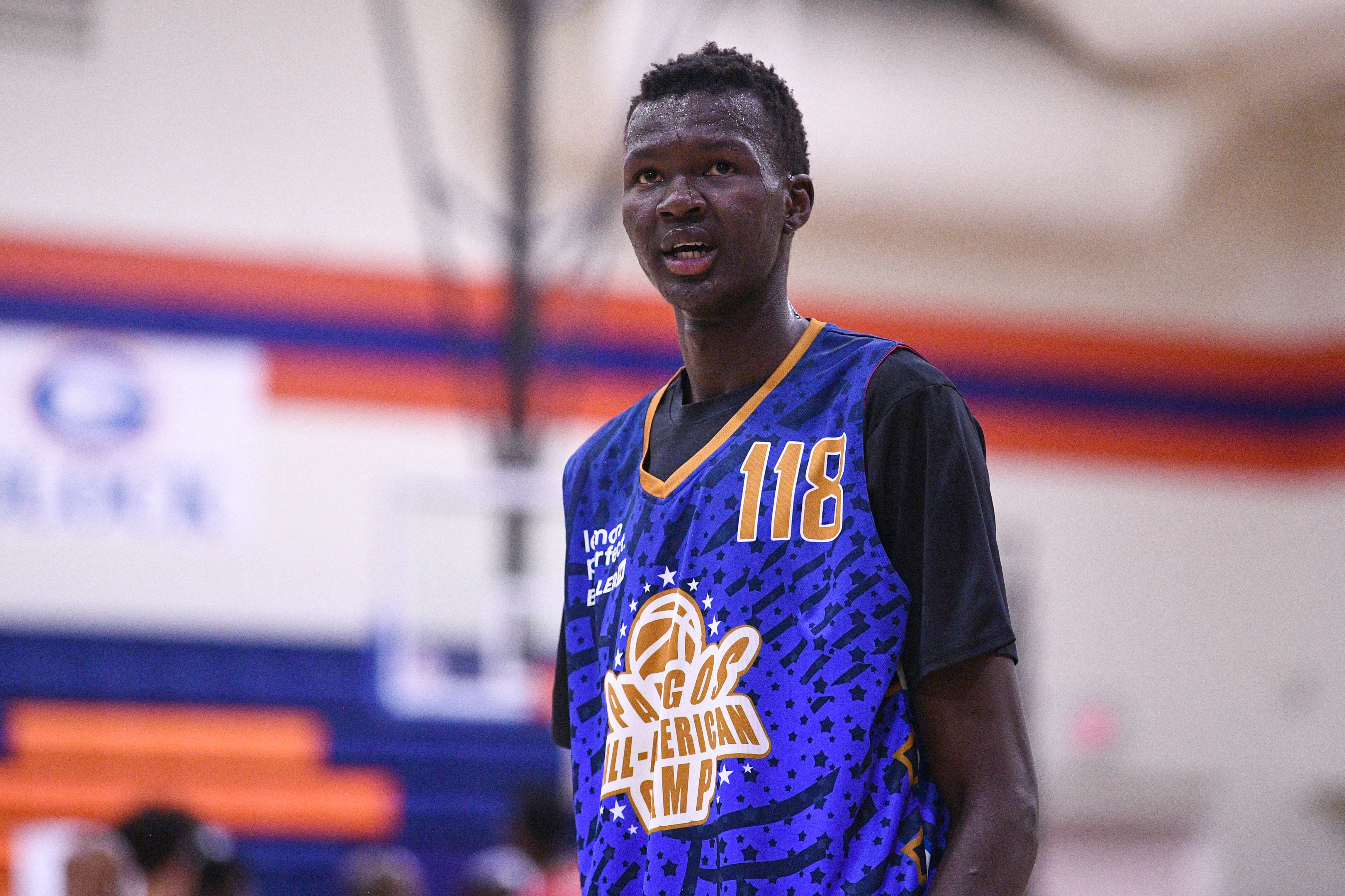 Khaman Maker looks on during the Pangos All-American Camp on June 6, 2022 at the Bishop Gorman High School in Las Vegas, NV.