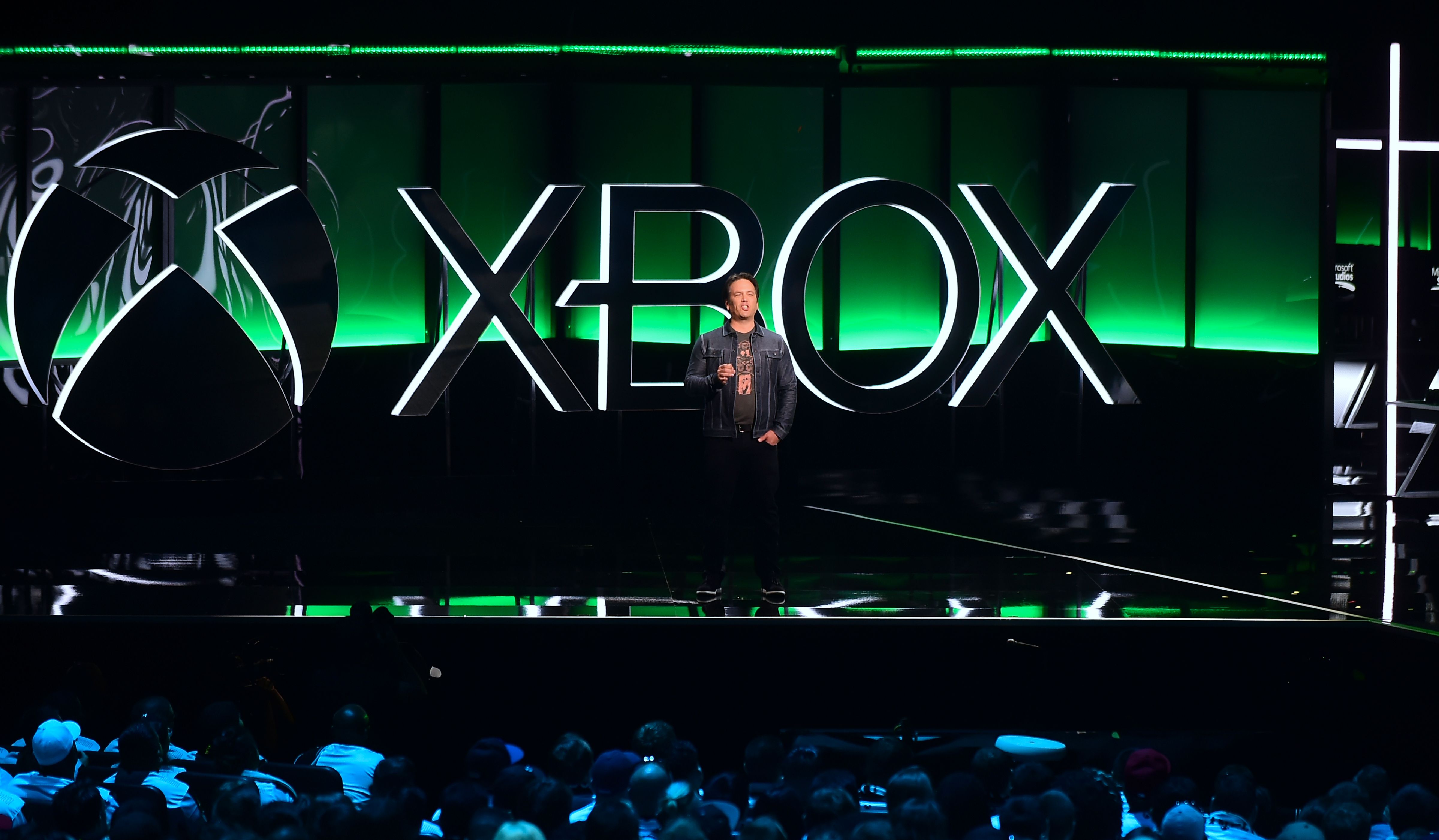 Phil Spencer, Executive President of Gaming at Microsoft, addresses the audience at the Xbox 2018 E3 briefing in Los Angeles, California on June 10, 2018,