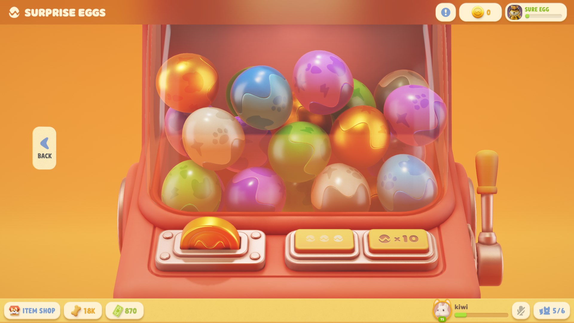 The Party Animals Surprise Egg machine with lots of colored capsules inside