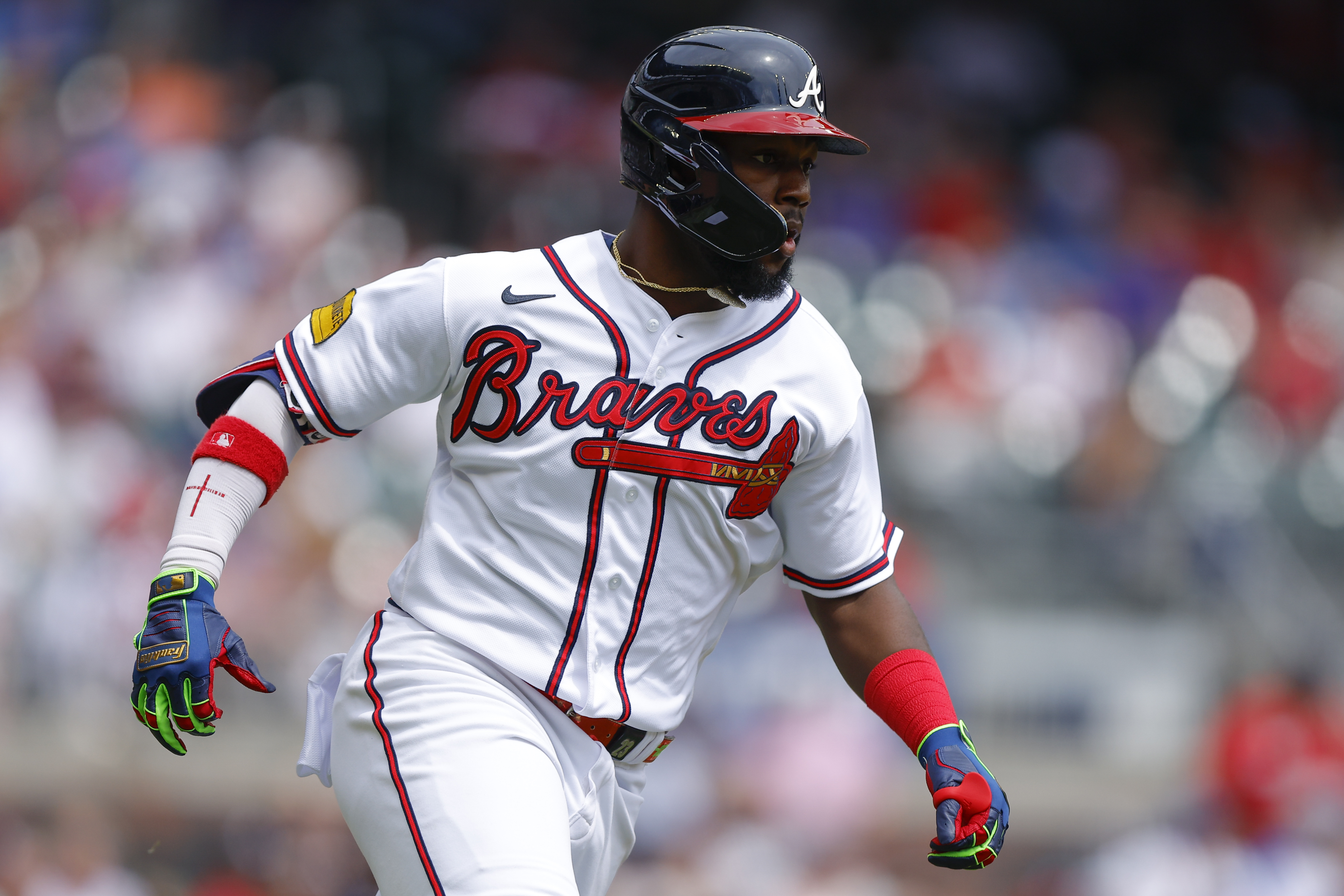 Michael Harris II of the Atlanta Braves races to a double during the fifth inning against the Philadelphia Phillies at Truist Park on September 20, 2023 in Atlanta, Georgia.