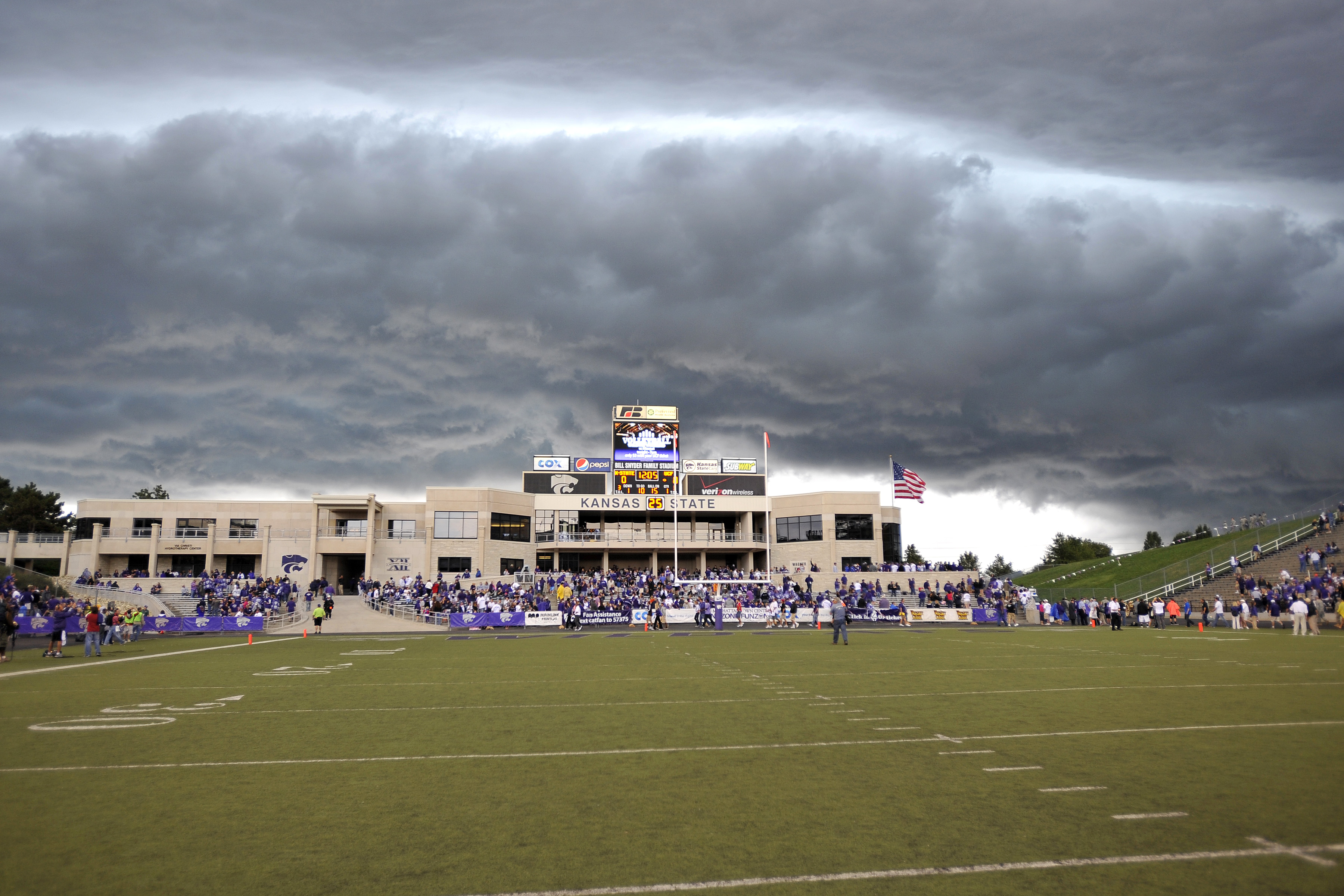 MANHATTAN, KS - SEPTEMBER 25: The game between the Kansas State Wildcats and the Central Florida Knights is suspended by thunder and lighting storms in the area on September 25, 2010 at Bill Snyder Family Stadium in Manhattan, Kansas.