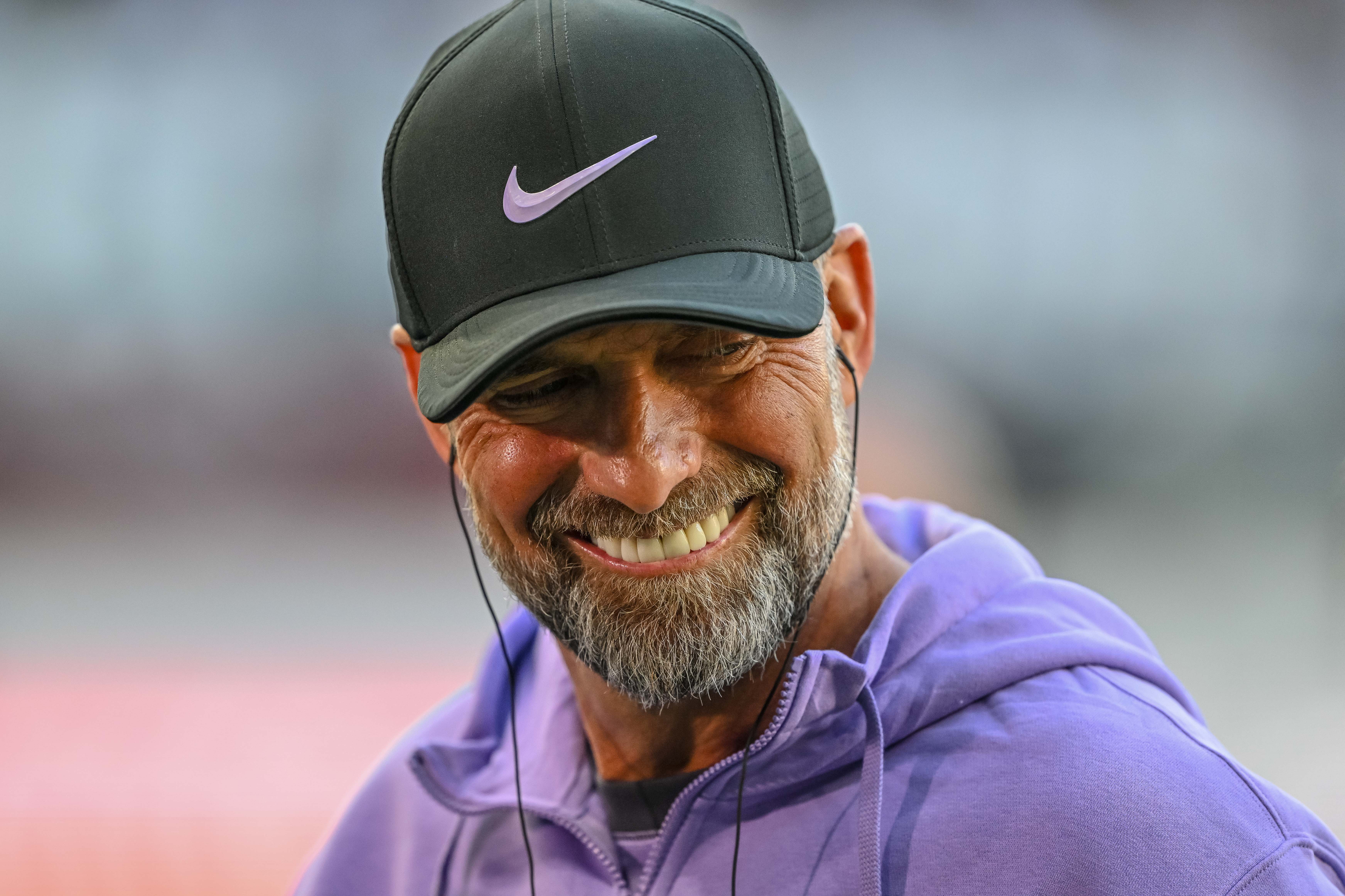Manager Juergen Klopp of Liverpool FC smiles prior to the UEFA Europa League 2023/24 group stage match between LASK and Liverpool FC on September 21, 2023 in Linz, Austria.