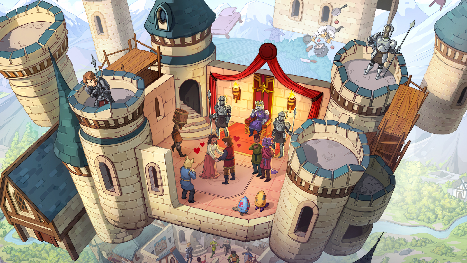 Artwork of The Elder Scrolls: Castles, featuring a wedding scene in a floating castle