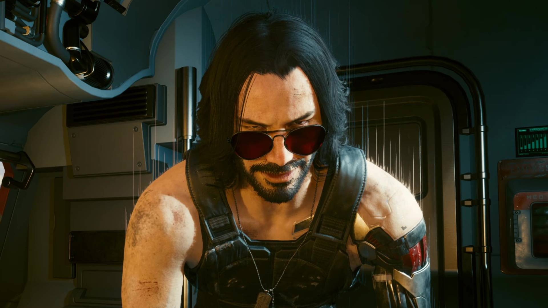 Johnny Silverhand stares intensely at V during one of the Cyberpunk 2077 Phantom Liberty endings.
