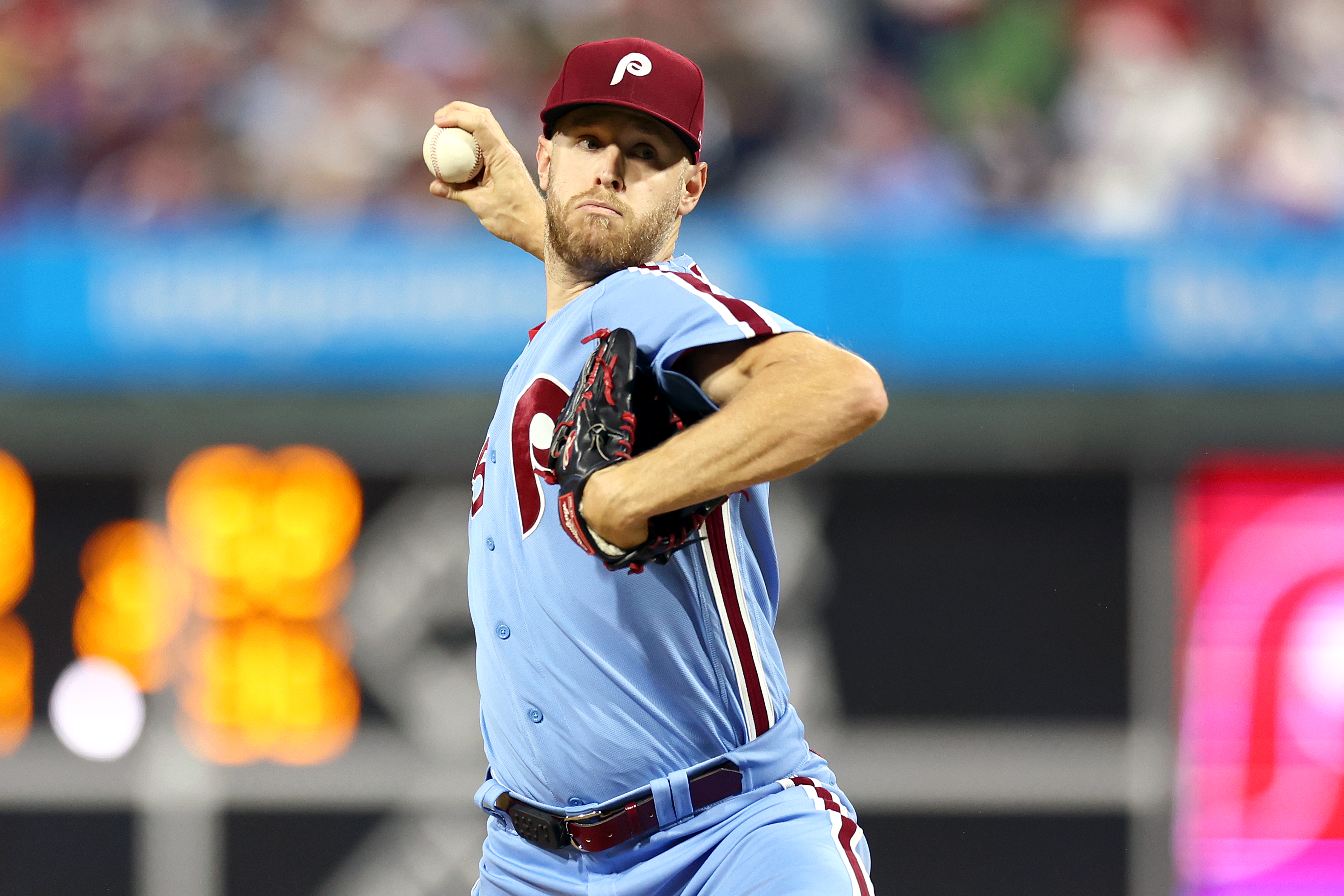 Zack Wheeler of the Philadelphia Phillies pitches during the fourth inning against the Pittsburgh Pirates at Citizens Bank Park on September 28, 2023 in Philadelphia, Pennsylvania.