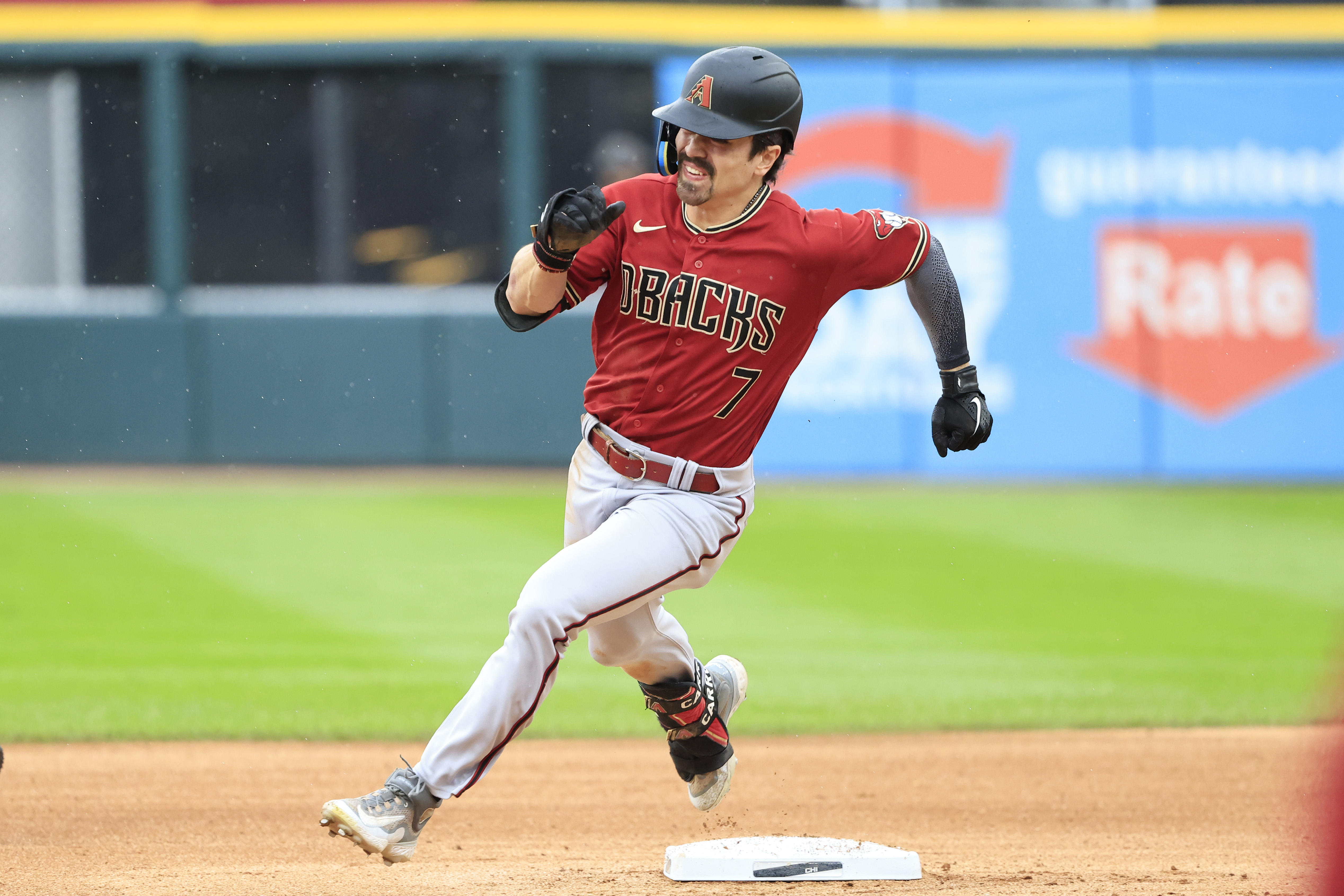 Corbin Carroll of the Arizona Diamondbacks runs the bases during the first inning in the game against the Chicago White Sox at Guaranteed Rate Field on September 28, 2023 in Chicago, Illinois.