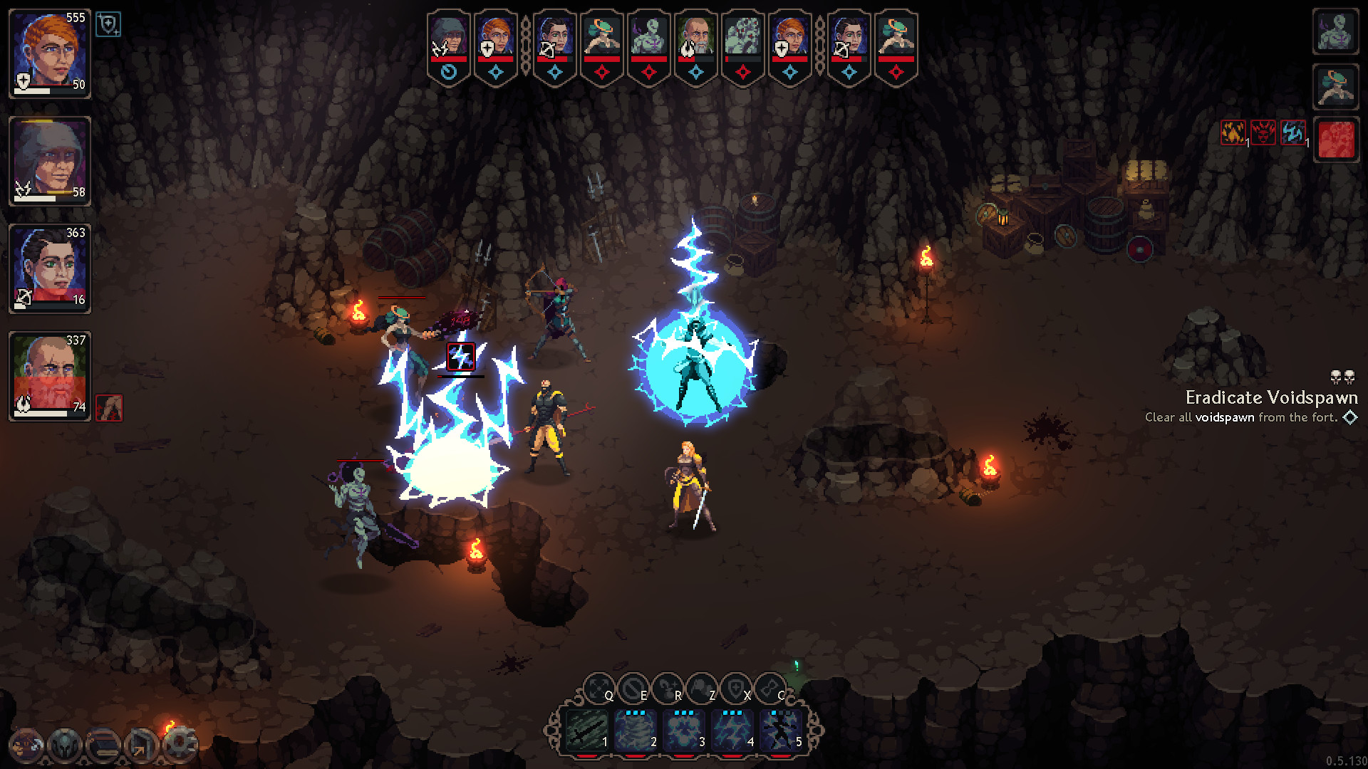 A powerful wizard pulls on electricity to fry their foes in the pixelated world of The Iron Oath, a strategy RPG leaving early access.
