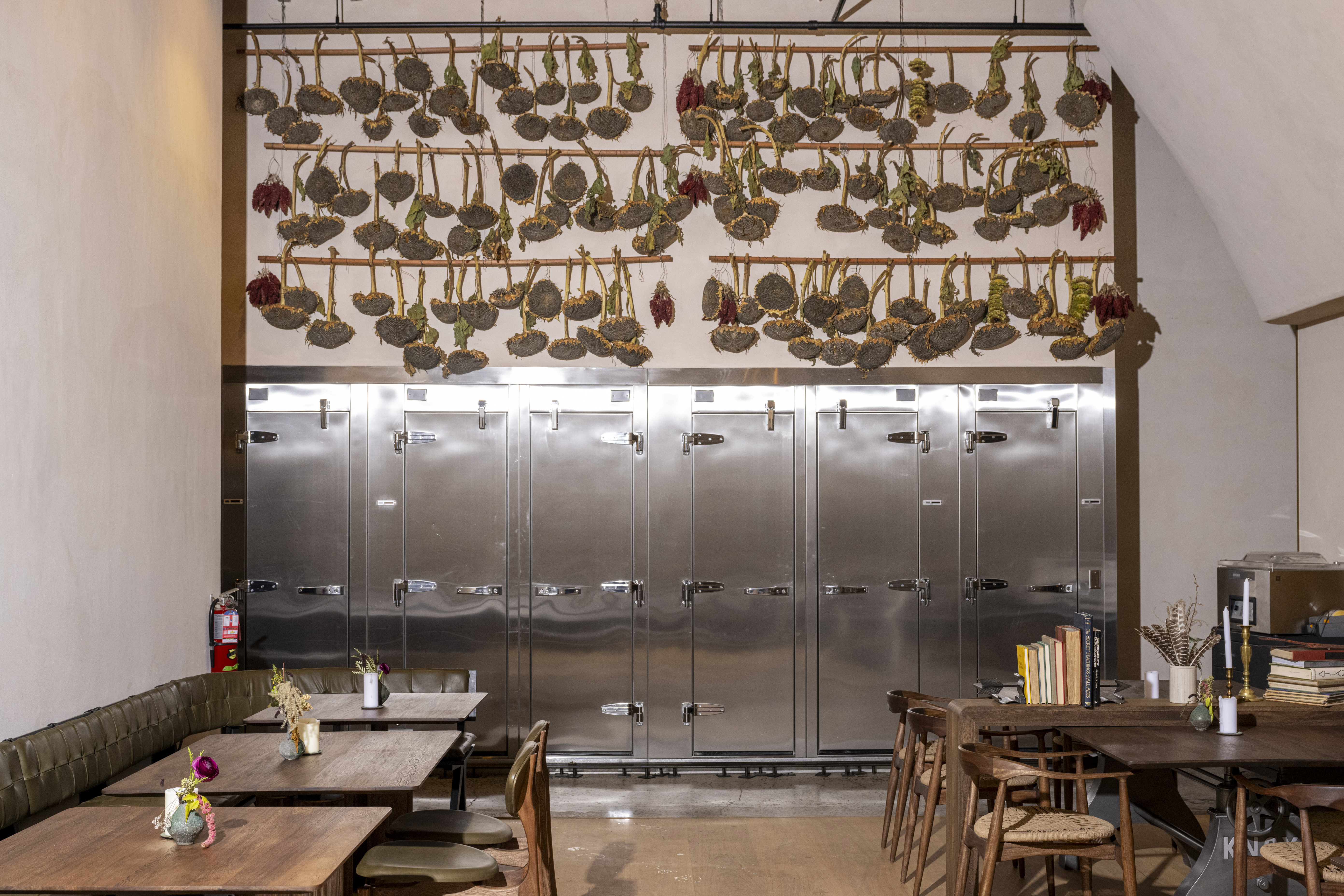 Sunflowers hang in the dining room at Ilis, a new Greenpoint restaurant by Noma co-founder Mads&nbsp;Refslund.