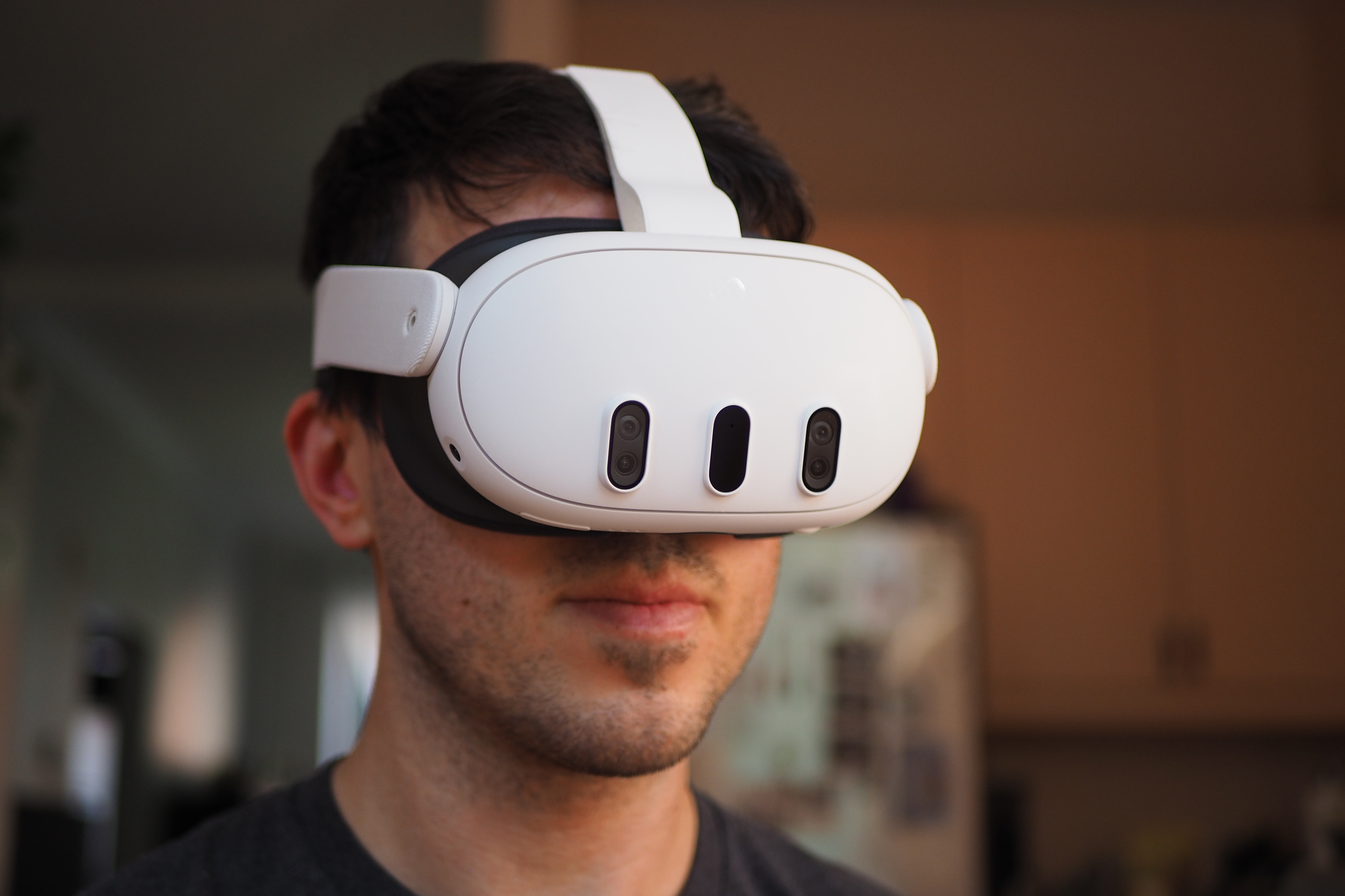 An image of Polygon editor, Cameron Faulkner, wearing the Quest 3 headset.