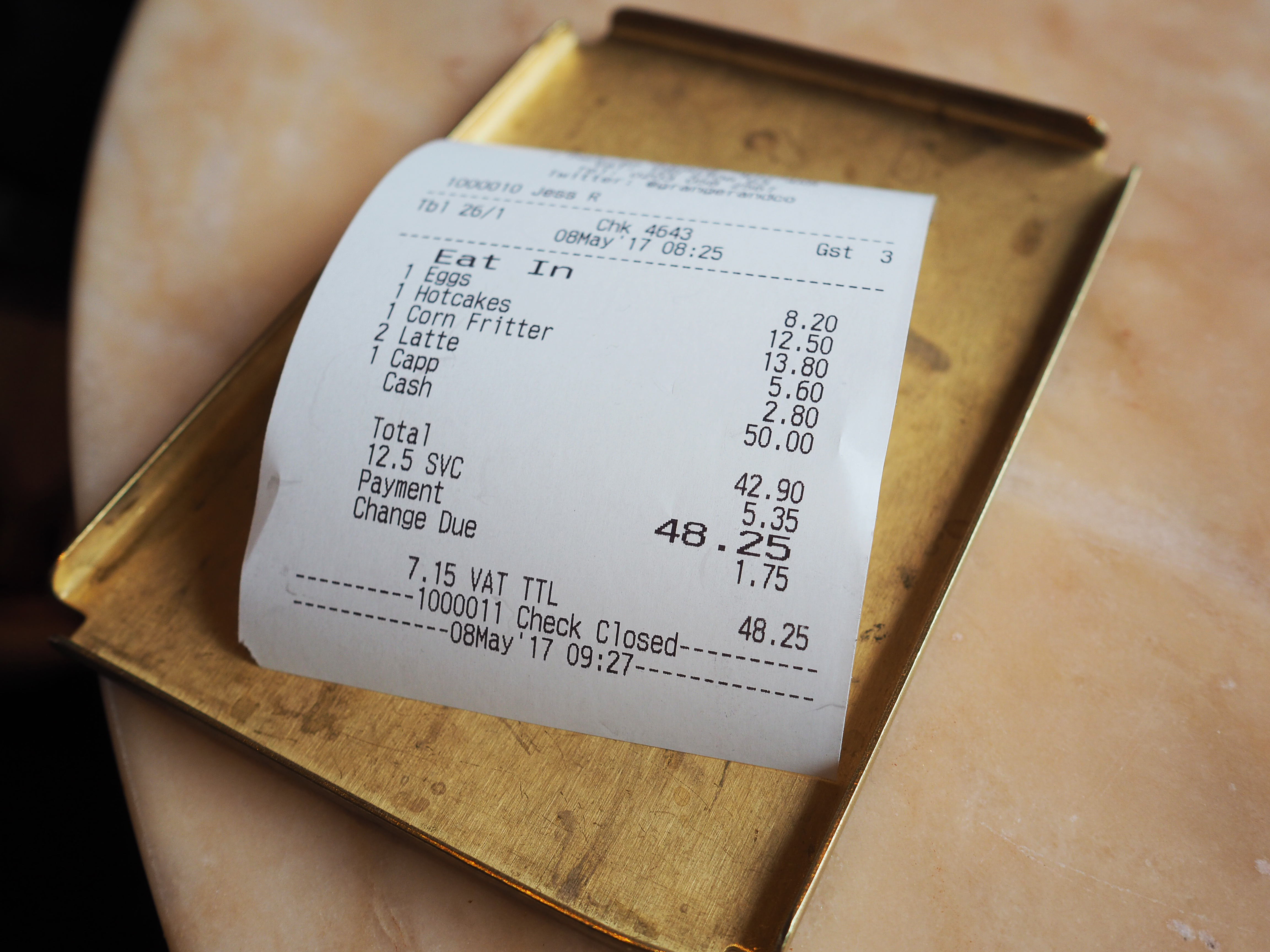 A restaurant receipt.