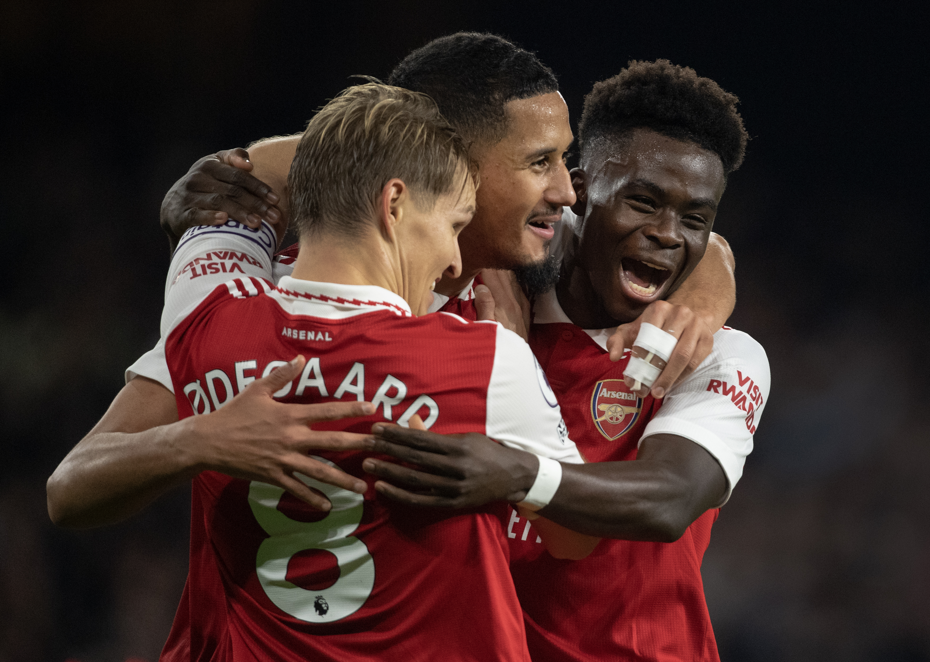 Martin Odegaard, William Saliba and Bukayo Saka - Arsenal FC - Premier League