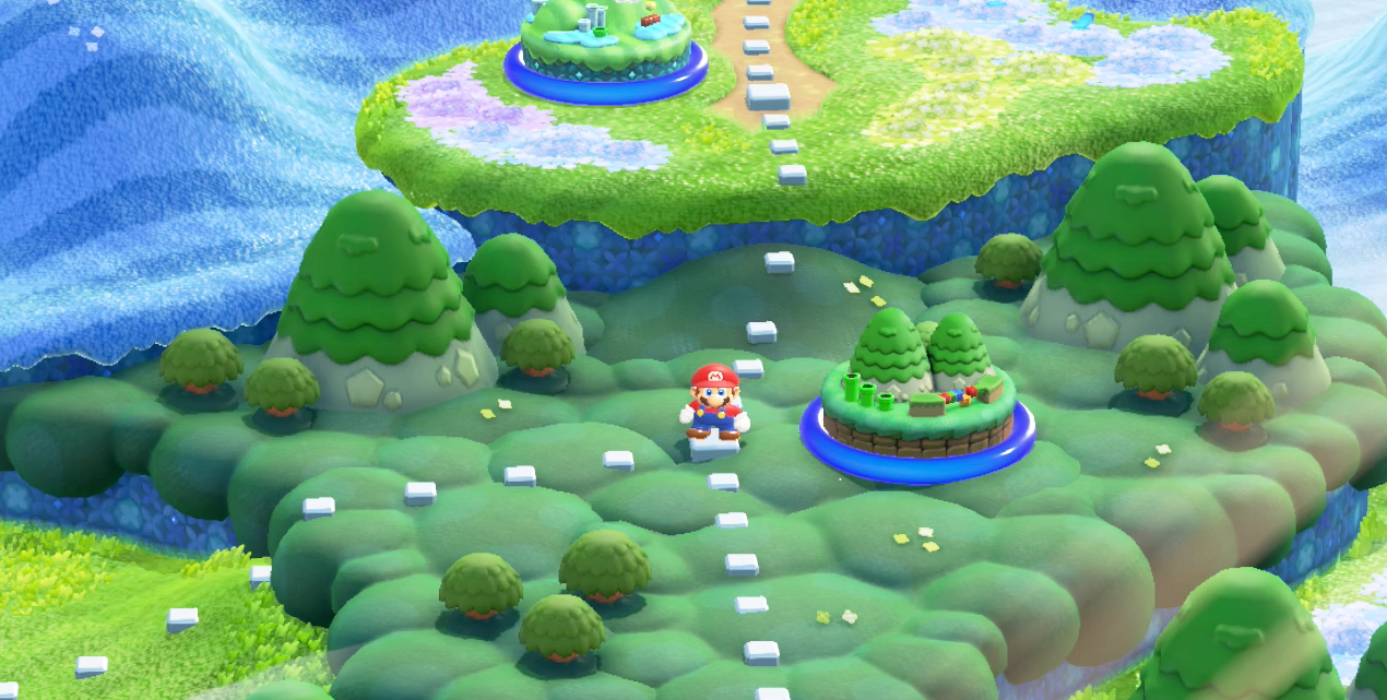 Super Mario Bros. Wonder Mario standing at Piranha Plants on Parade in W1 Pipe-Rock Plateau