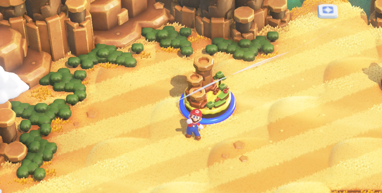 Super Mario Bros. Wonder Mario at the Bullrush Coming Through! level in W1 Pipe-Rock Plateau