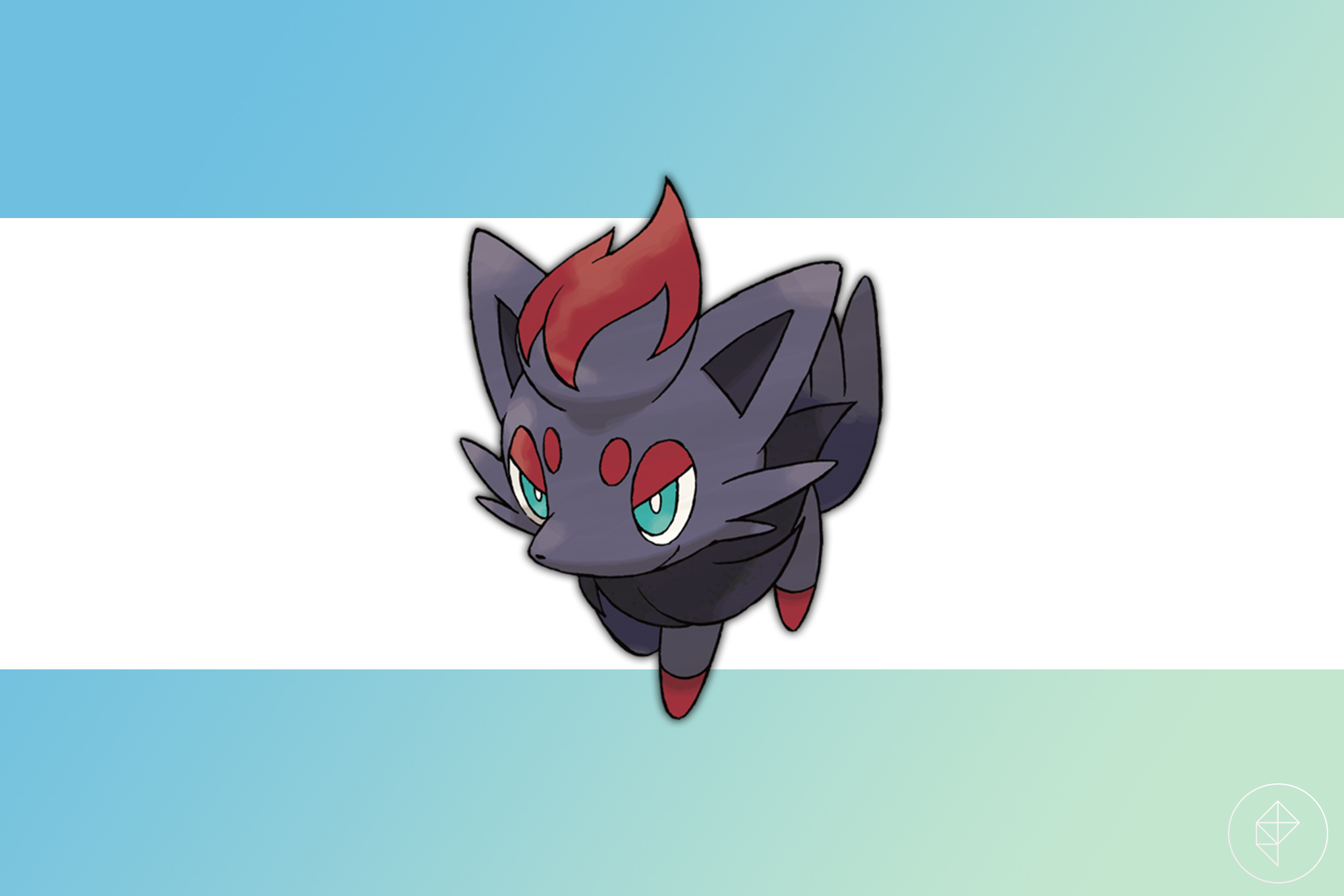 Zorua on a blue and green gradient background