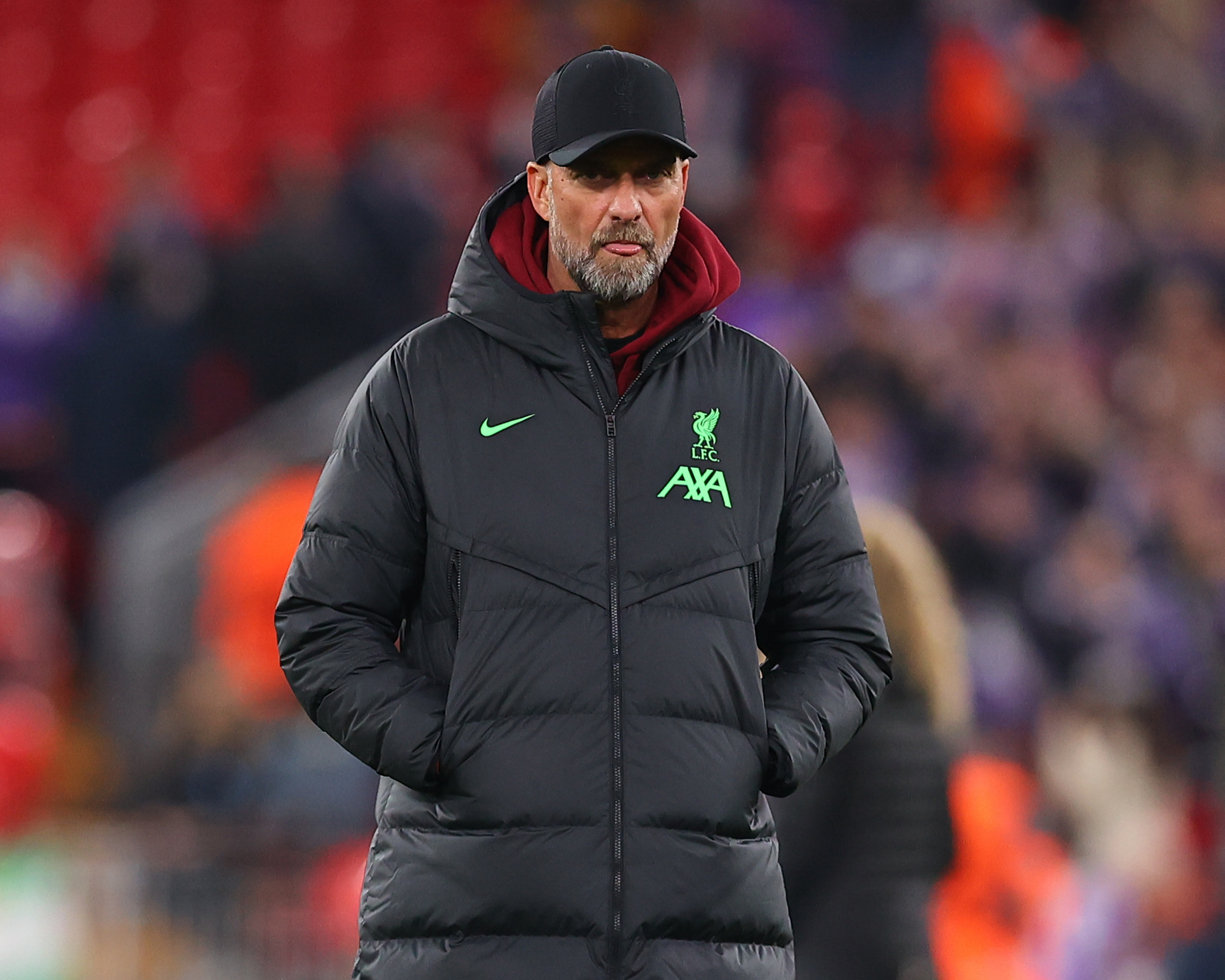 Liverpool manager Juergen Klopp prior to the UEFA Europa League 2023/24 match between Liverpool FC and Toulouse FC at Anfield on October 26, 2023 in Liverpool, England.