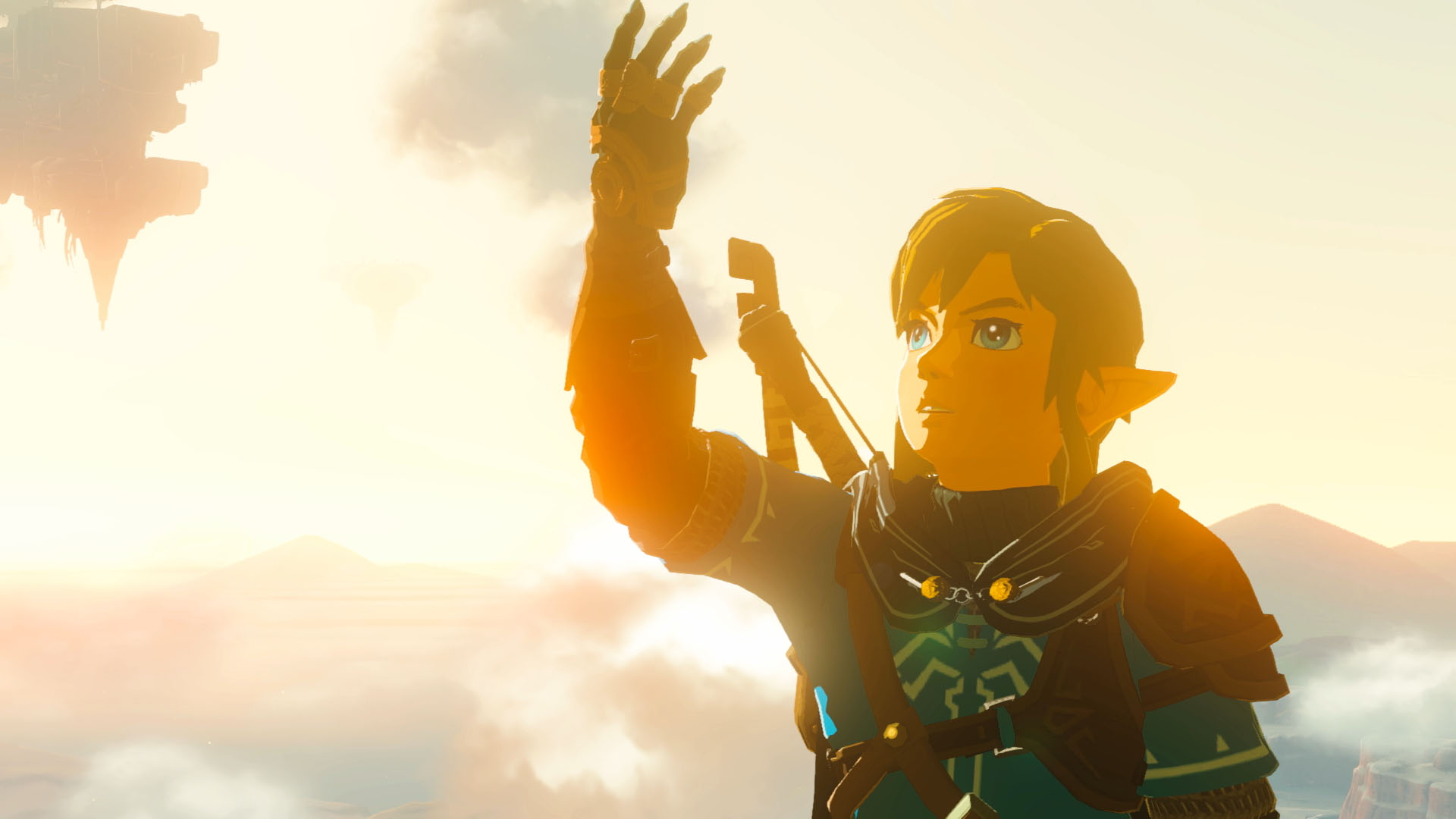 Link looks in wonder at his Zonai arm in The Legend of Zelda: Tears of the Kingdom.