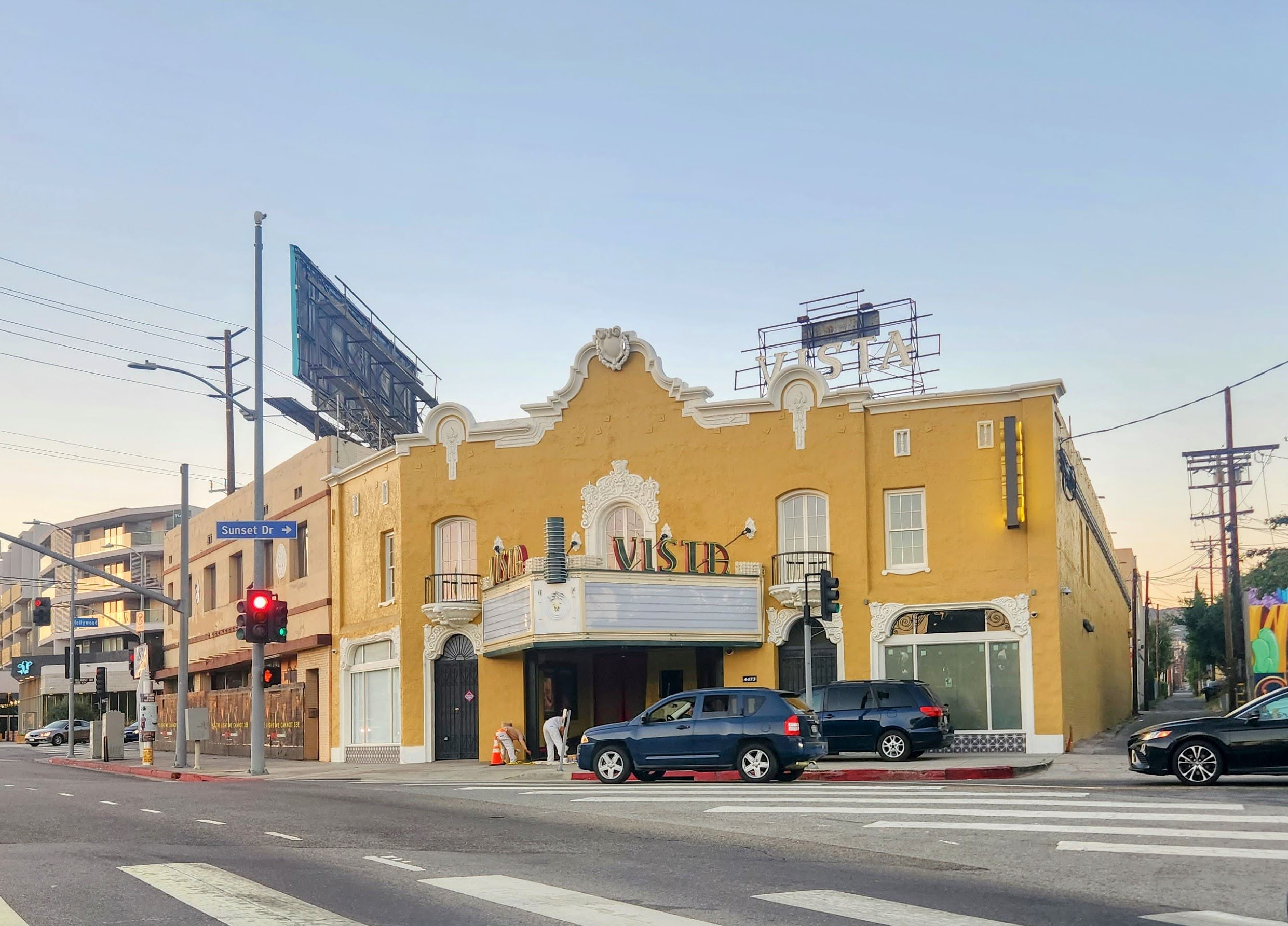 The exterior of the Vista Theater in Los Angeles.