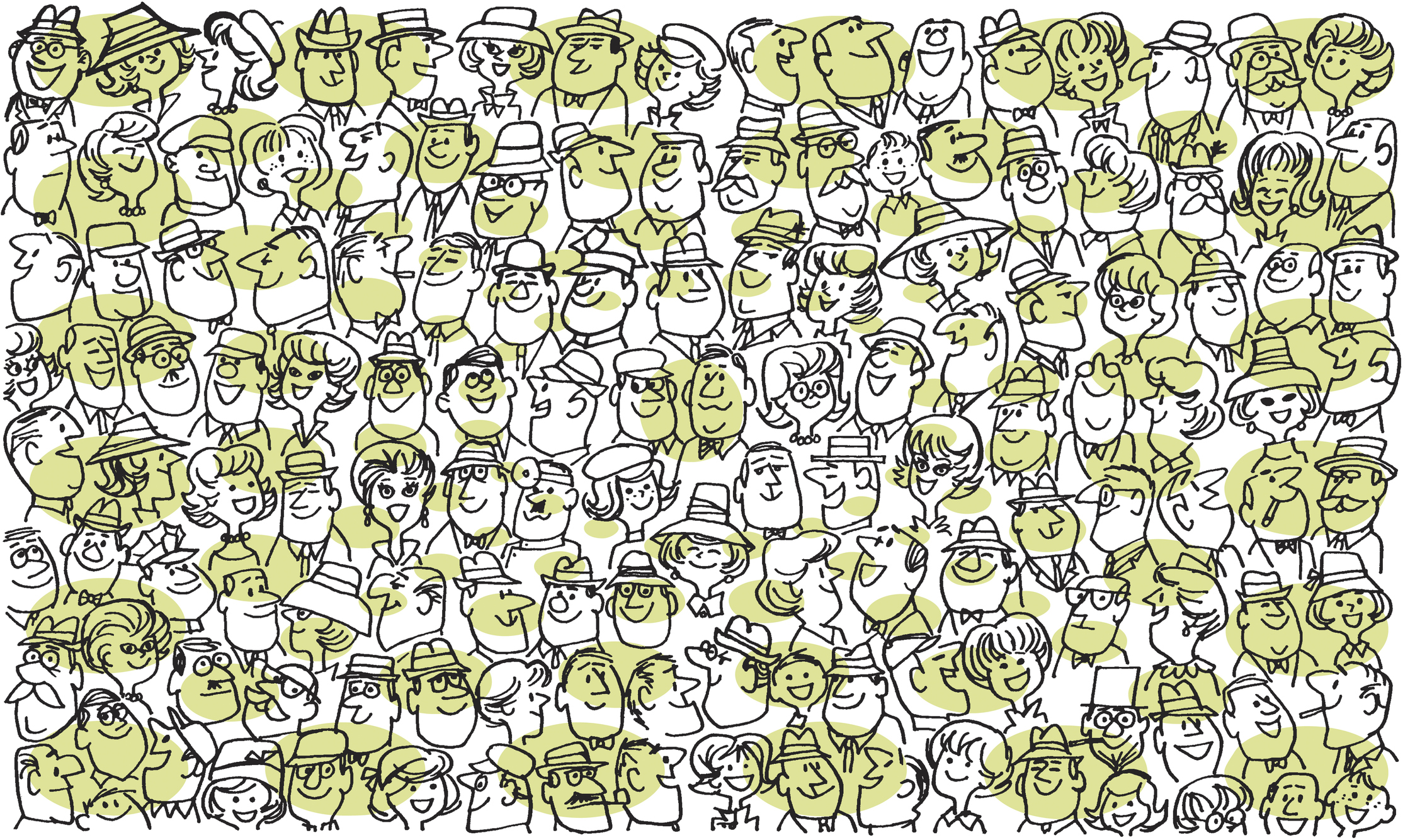 A cartoon of large group of people enjoying themselves.