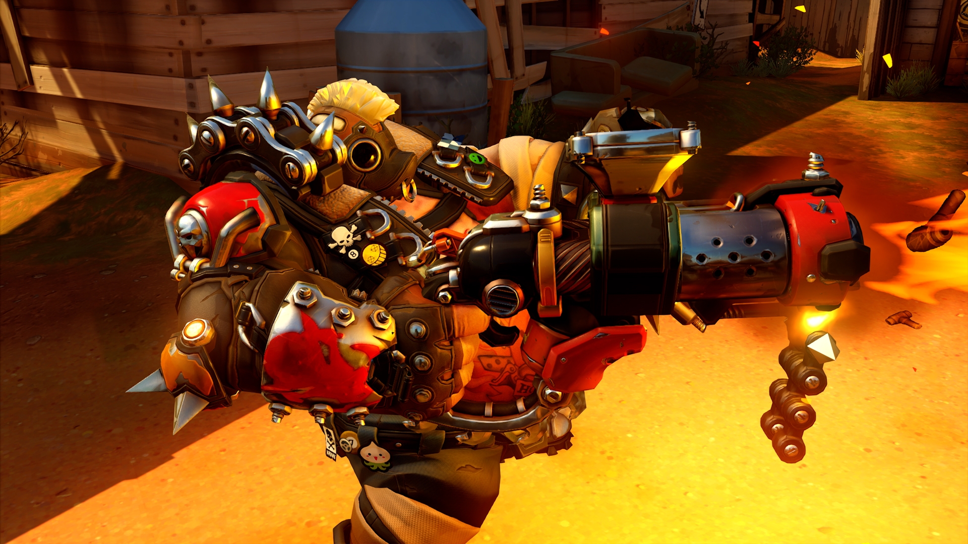 Roadhog uses his Whole Hog ability in a screenshot from the original Overwatch