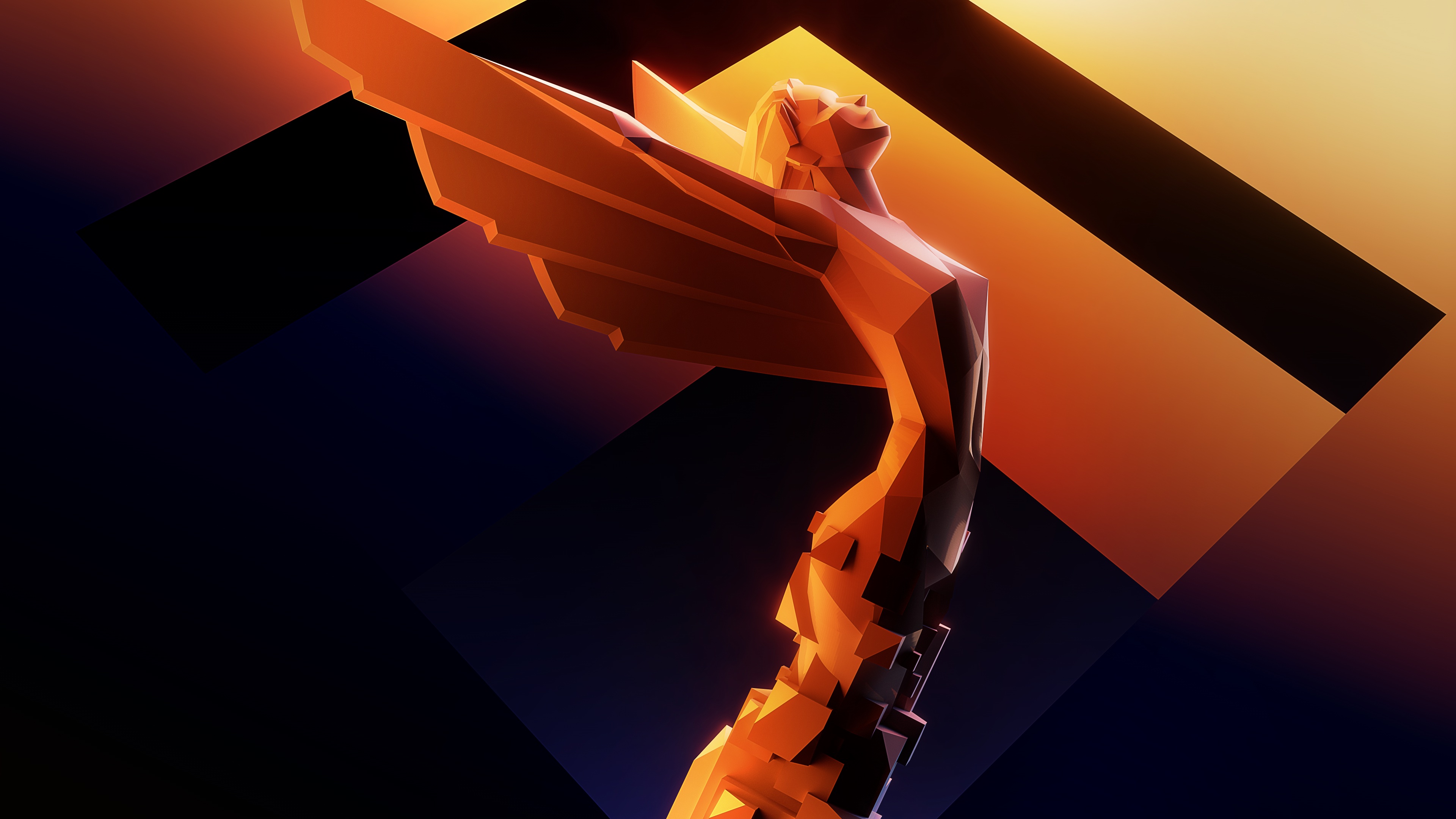 Artwork for The Game Awards, featuring the winged trophy on an abstract background