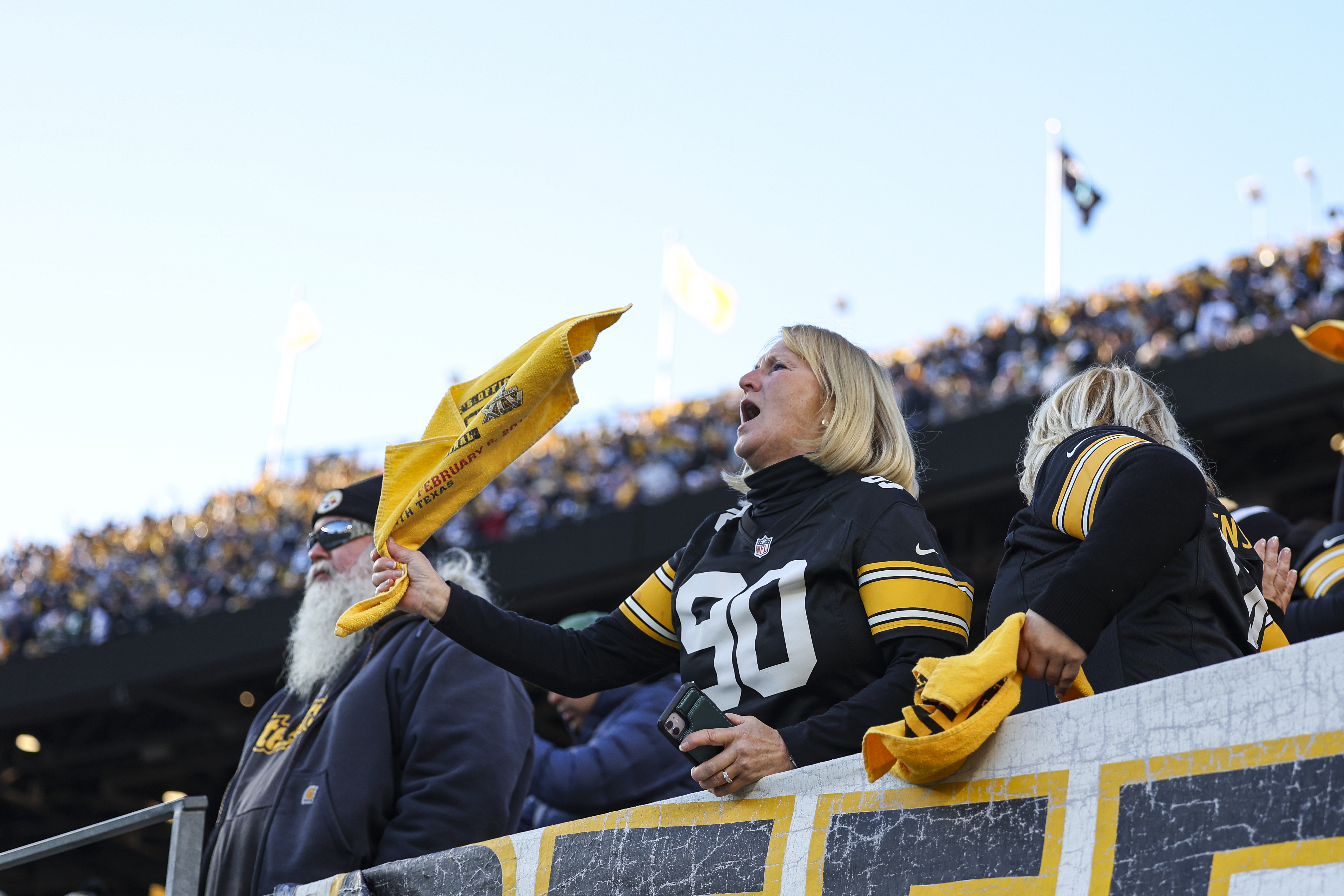 Pittsburgh Steelers fans cheer during an NFL football game against the Green Bay Packers at Acrisure Stadium on November 12, 2023 in Pittsburgh, Pennsylvania.