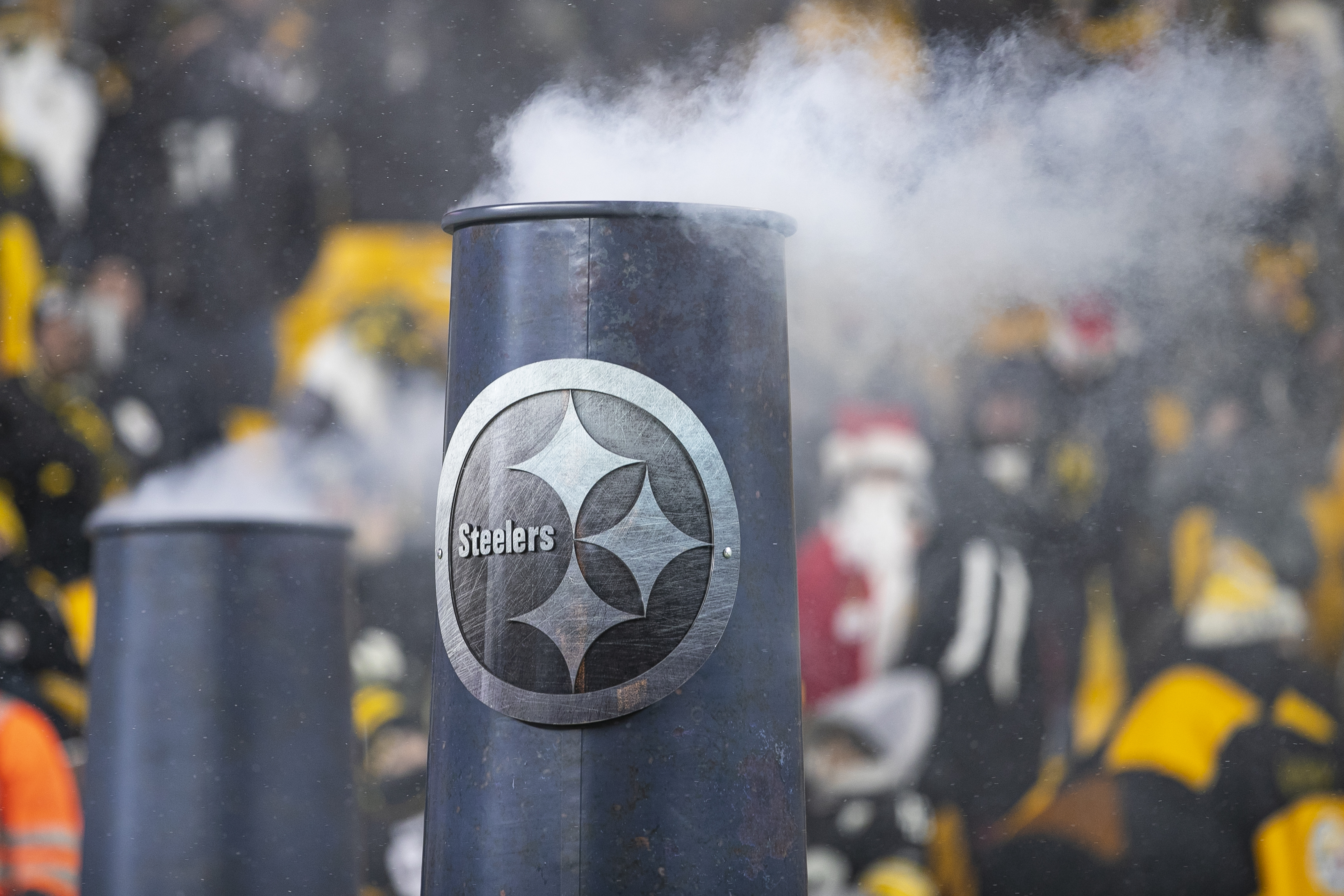 A photo of props on the field with the Pittsburgh Steelers logo during the national football league game between the Las Vegas Raiders and the Pittsburgh Steelers on December 24, 2022 at Acrisure Stadium in Pittsburgh, PA.