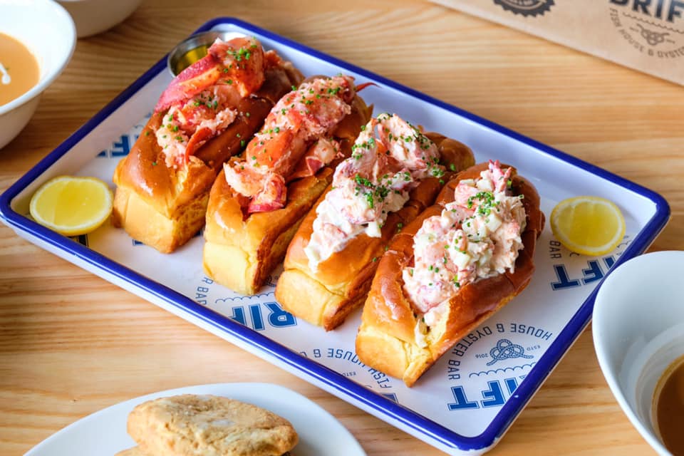 Four lobster rolls from Drift Fish House and Oyster Bar in Marietta, GA